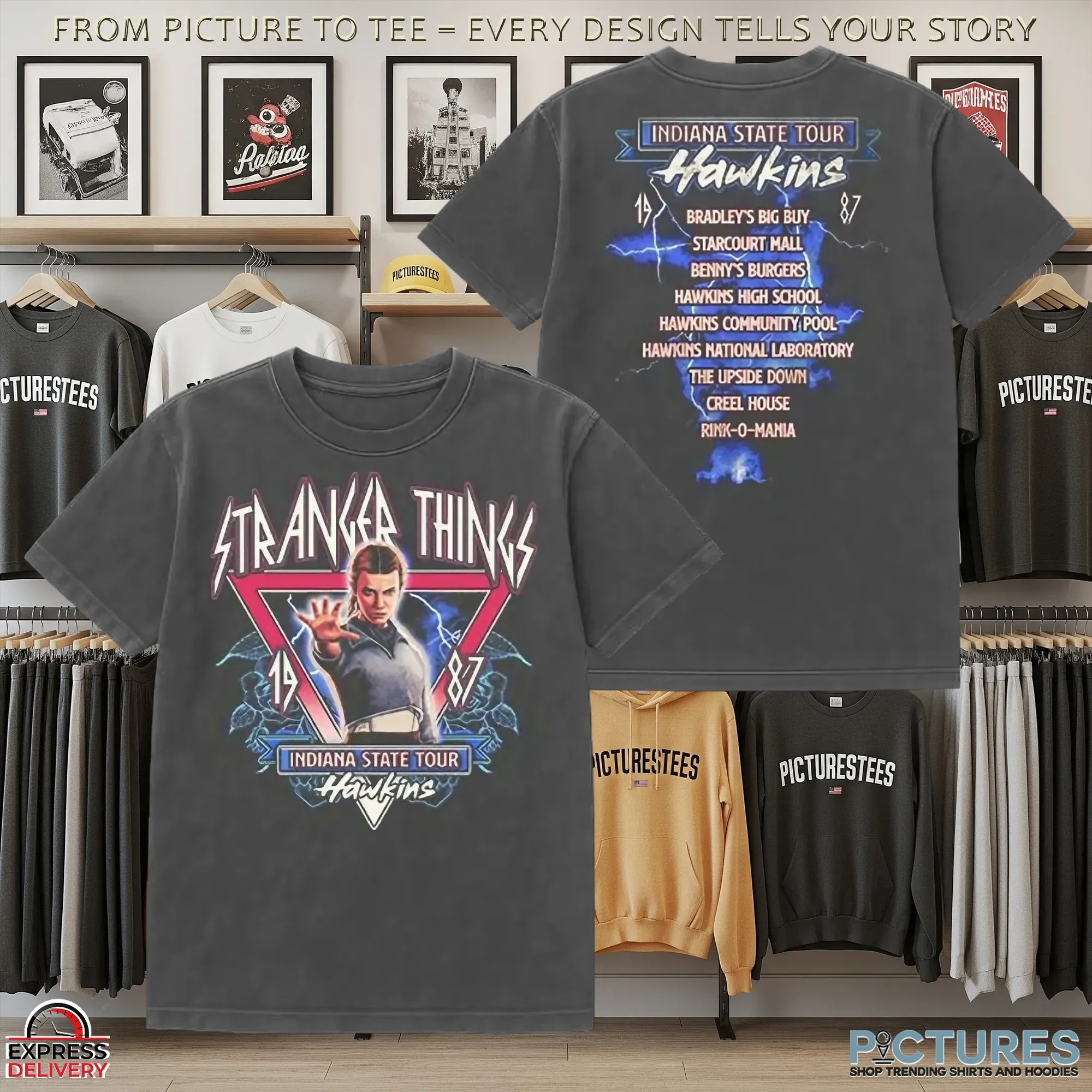 Eleven Stranger Things Indiana State Tour Hawkins 1987 T Shirt