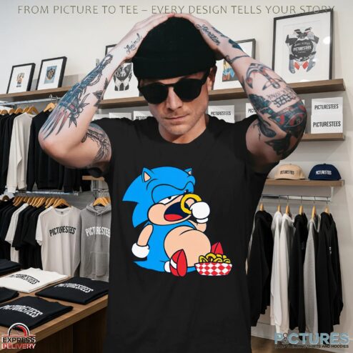 Fat Sonic Eating Onion Rings Snacks T Shirt