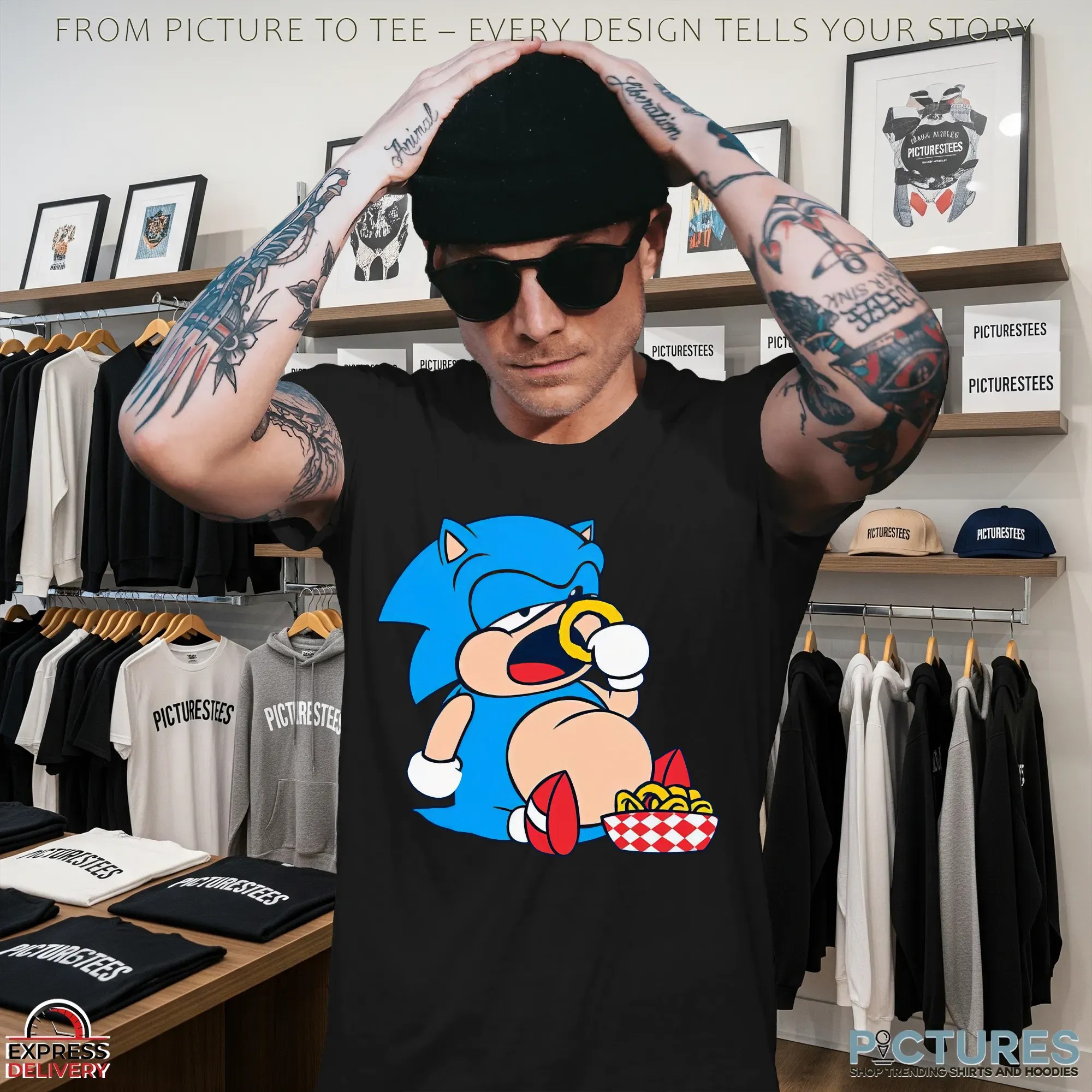 Fat Sonic Eating Onion Rings Snacks T Shirt