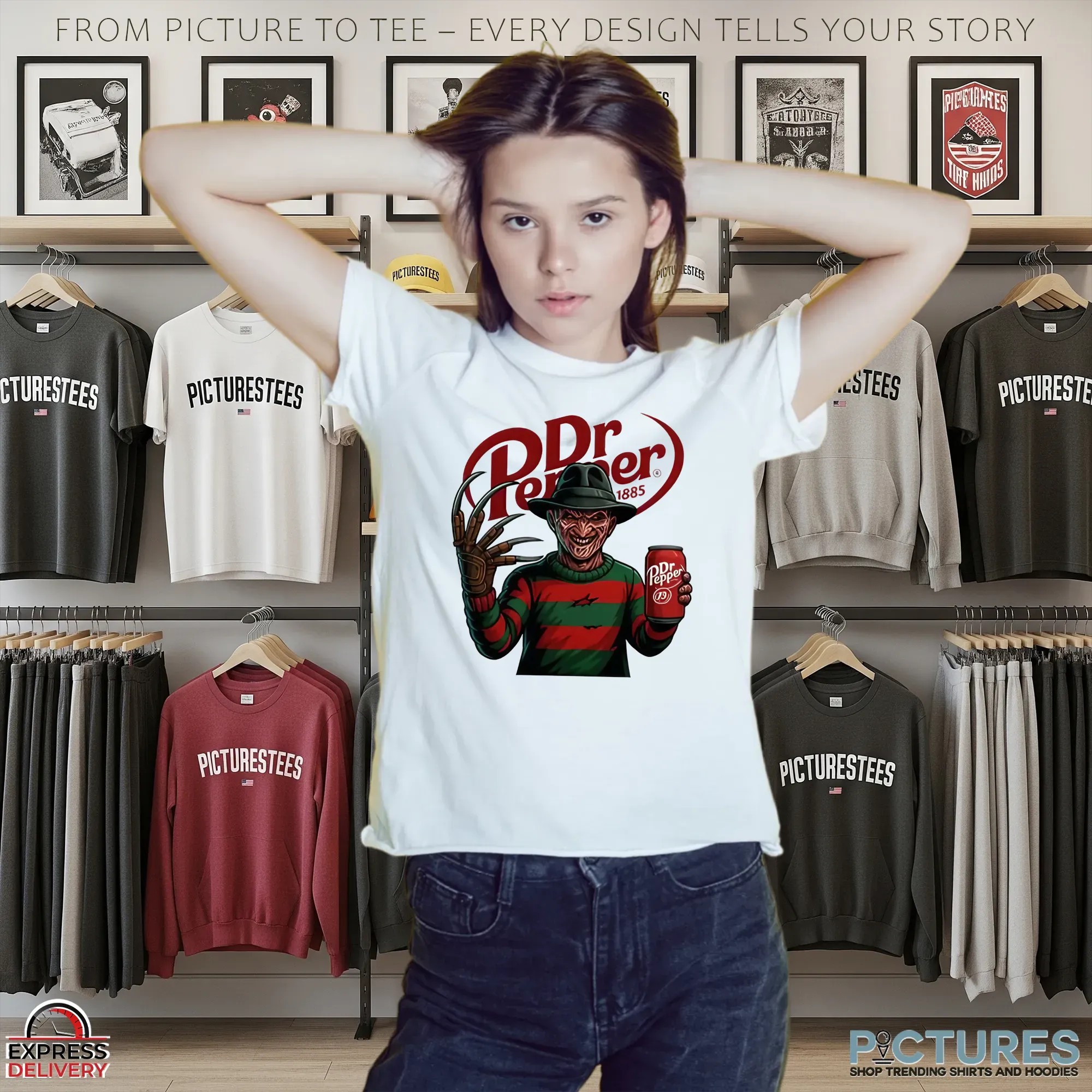Freddy Krueger x Dr Pepper Parody Horror Movie Soda Mashup Halloween T Shirt