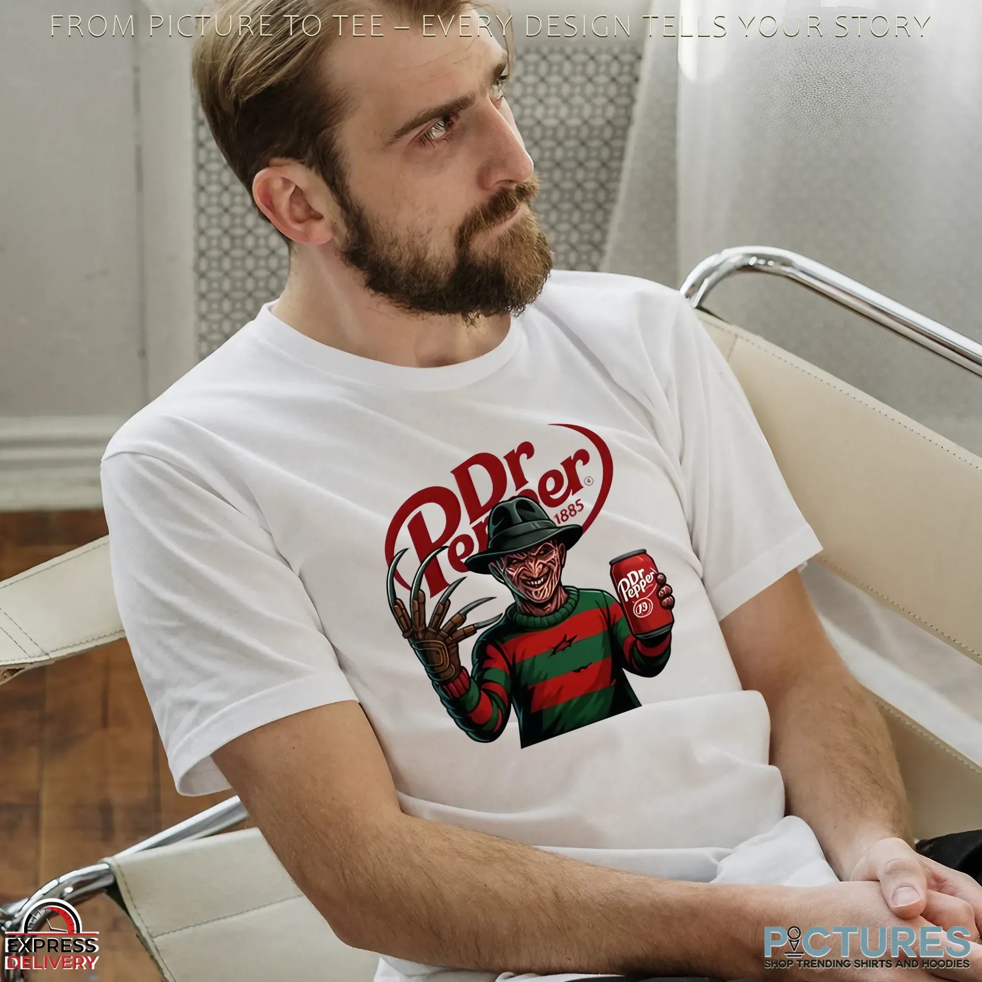 Freddy Krueger x Dr Pepper Parody Horror Movie Soda Mashup Halloween T Shirt