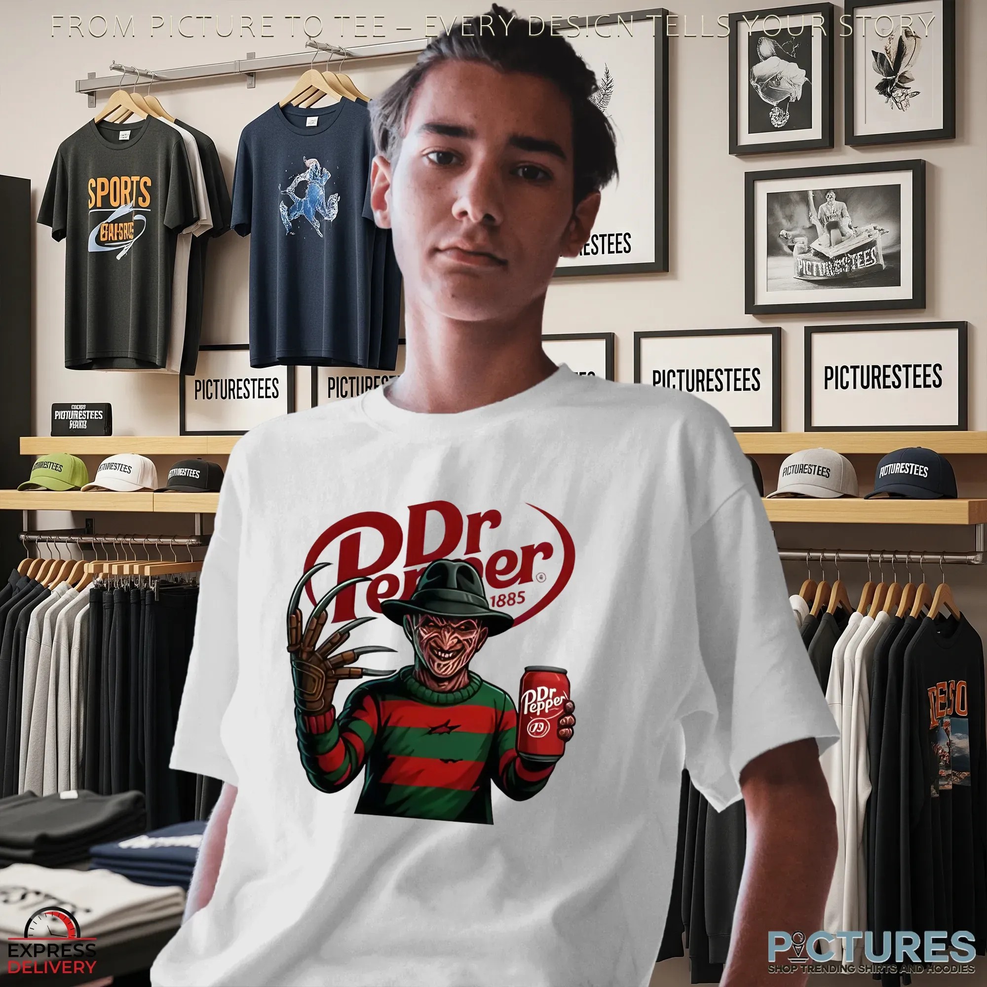 Freddy Krueger x Dr Pepper Parody Horror Movie Soda Mashup Halloween T Shirt