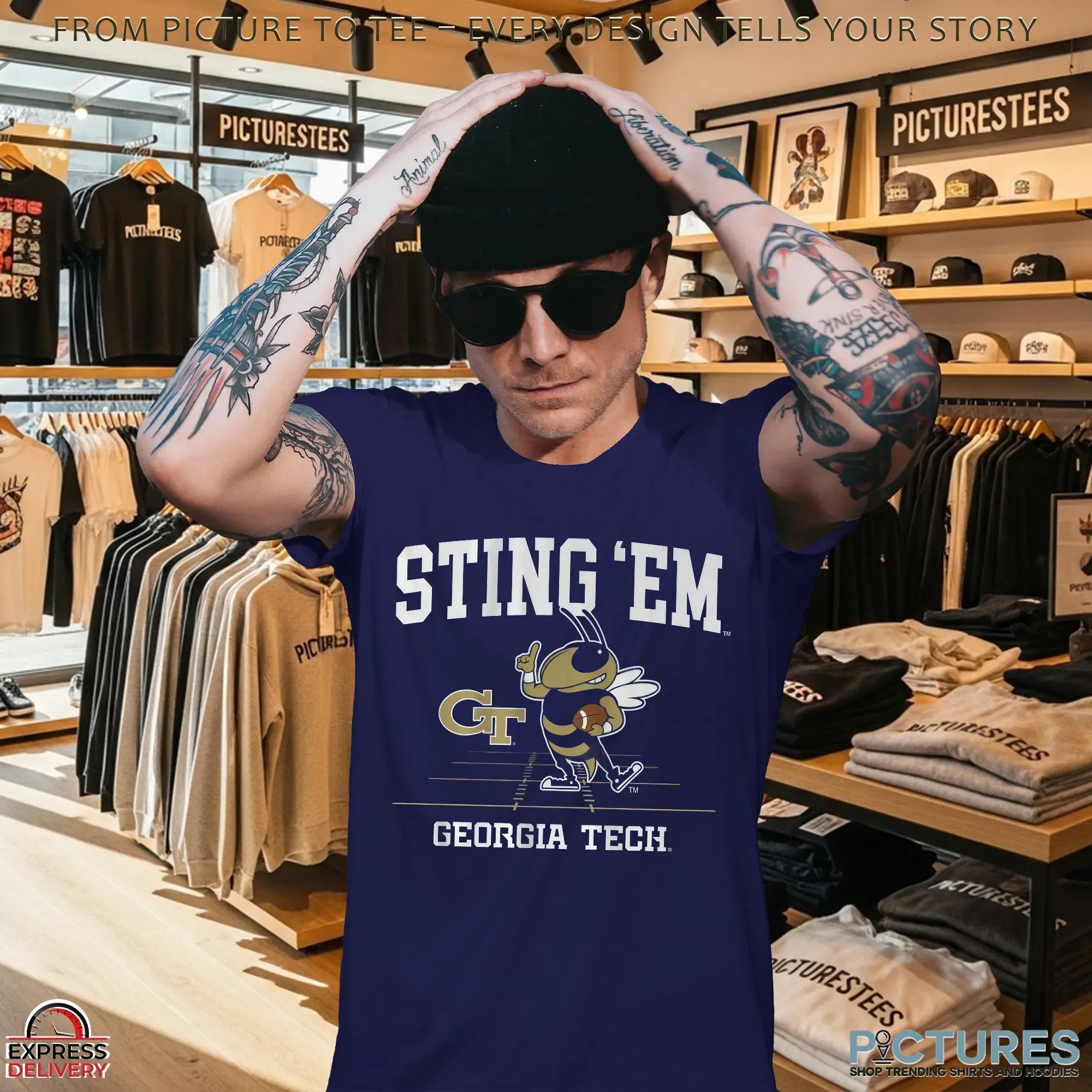 Georgia Tech Football Sting 'Em Gridiron Mascot T Shirt Georgia Tech Football Sting 'Em Gridiron Mascot T Shirt
