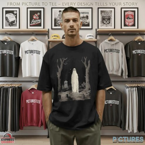 Ghost in Cemetery Halloween T Shirt
