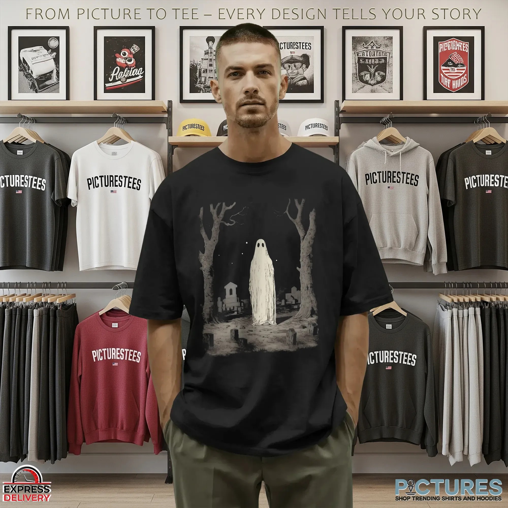 Ghost in Cemetery Halloween T Shirt