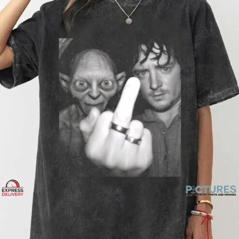 Gollum and Elijah Wood Lord Of The Rings Middle Finger T Shirt