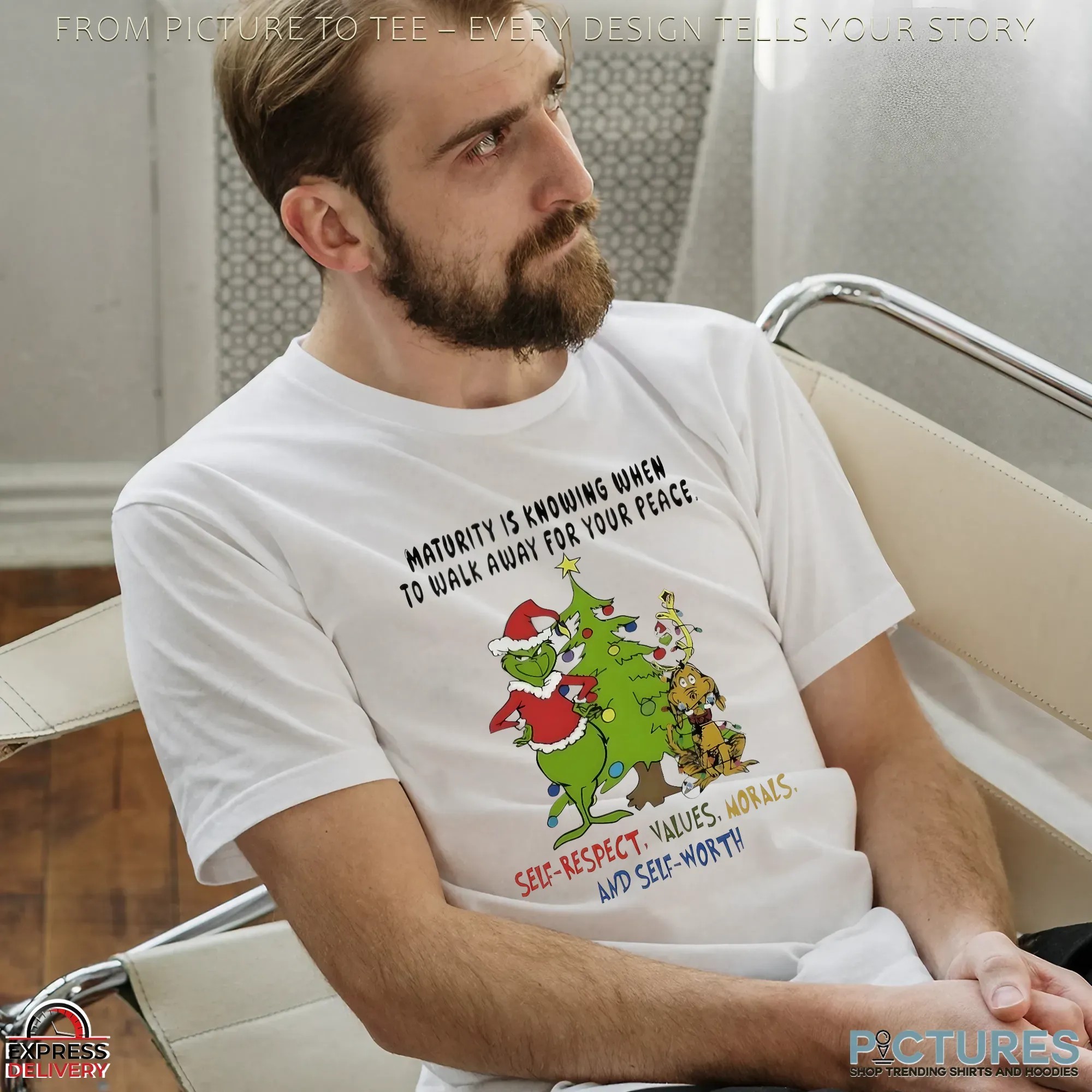Grinch Maturity Is Knowing When To Walk Away For Your Peace Self-respect Values Morals And Self Worth Christmas Tree T Shirt