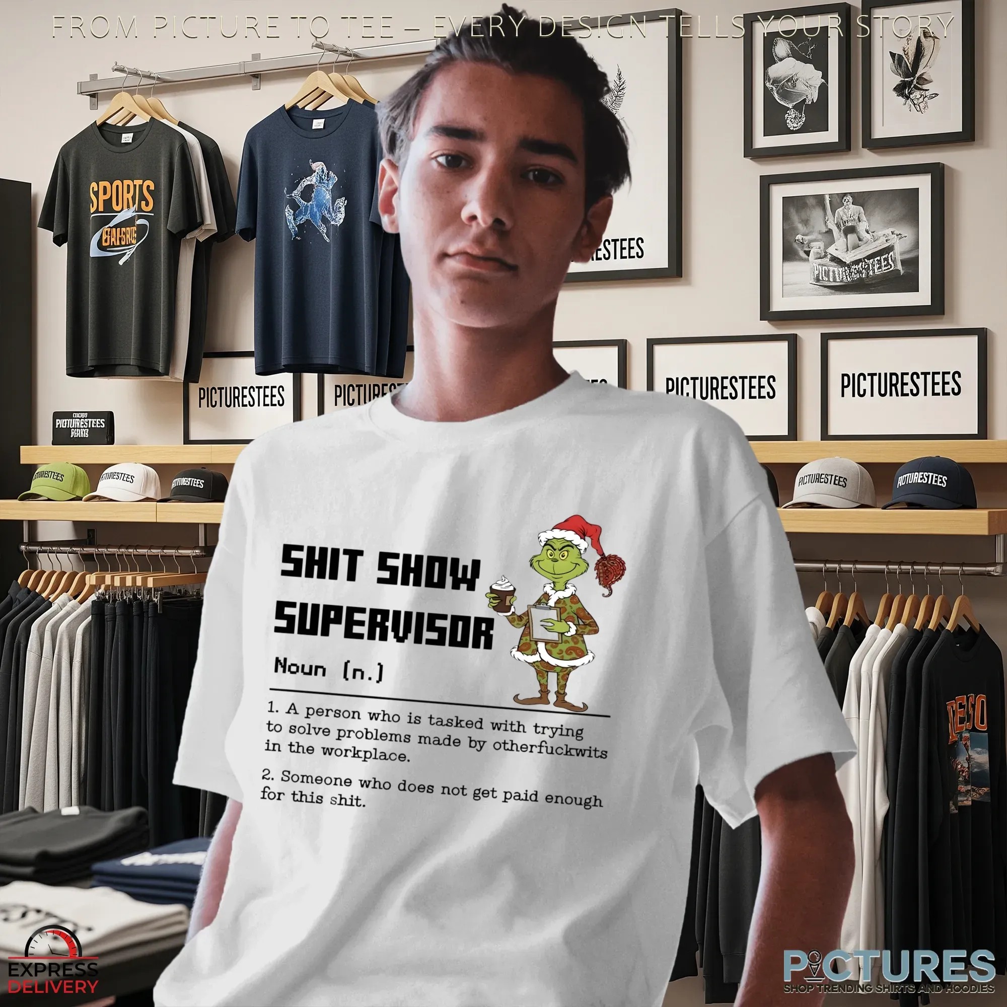 Grinch Shit Show Supervisor Definition Santa Christmas Meme T Shirt