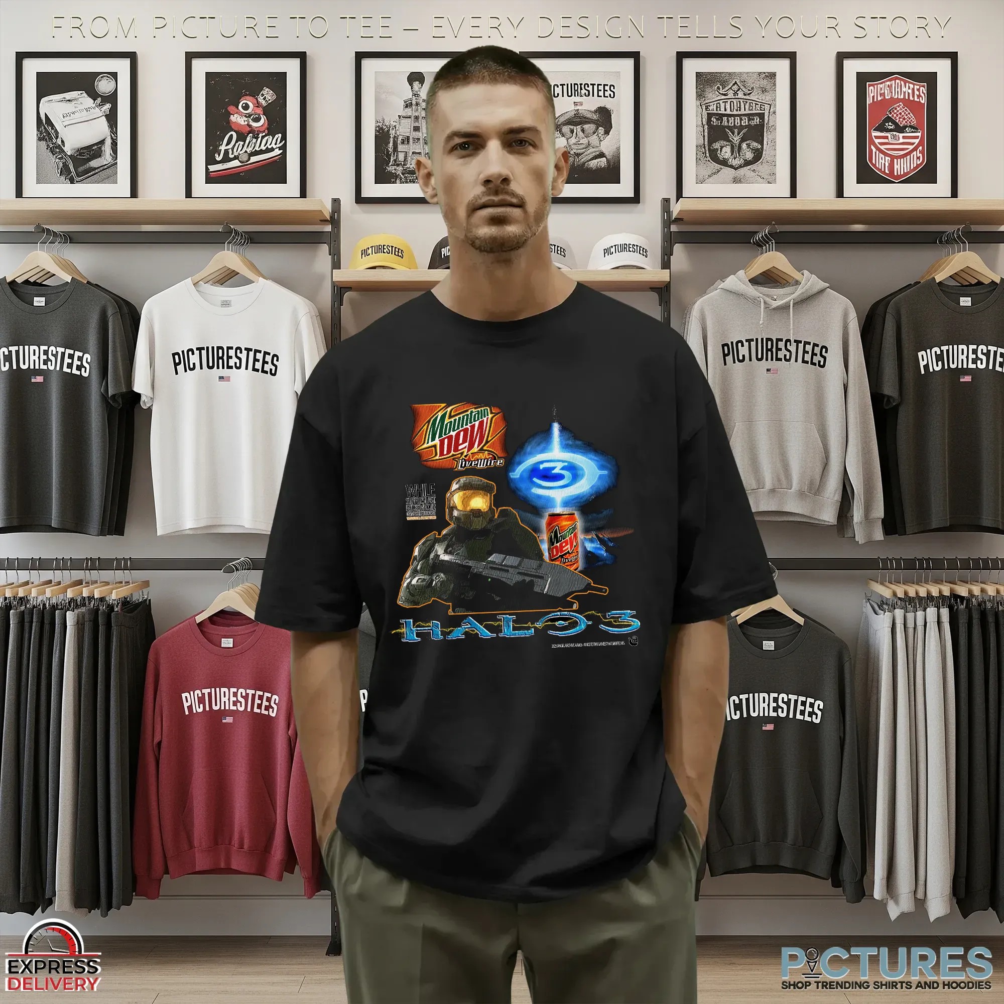 Halo 3 Mountain Dew Energy LiveWire Master Chief Gamer Nostalgia Mashup T Shirt