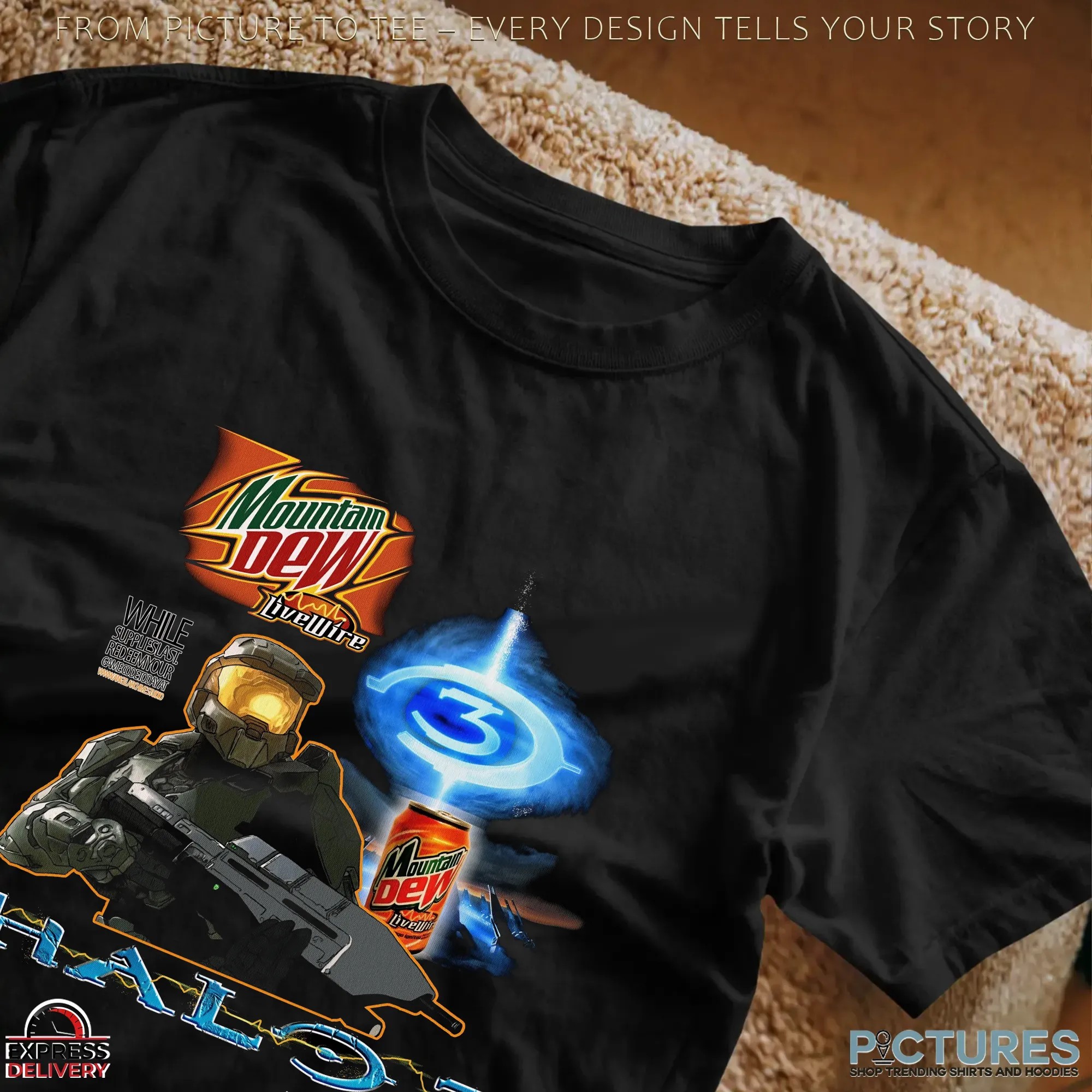 Halo 3 Mountain Dew Energy LiveWire Master Chief Gamer Nostalgia Mashup T Shirt