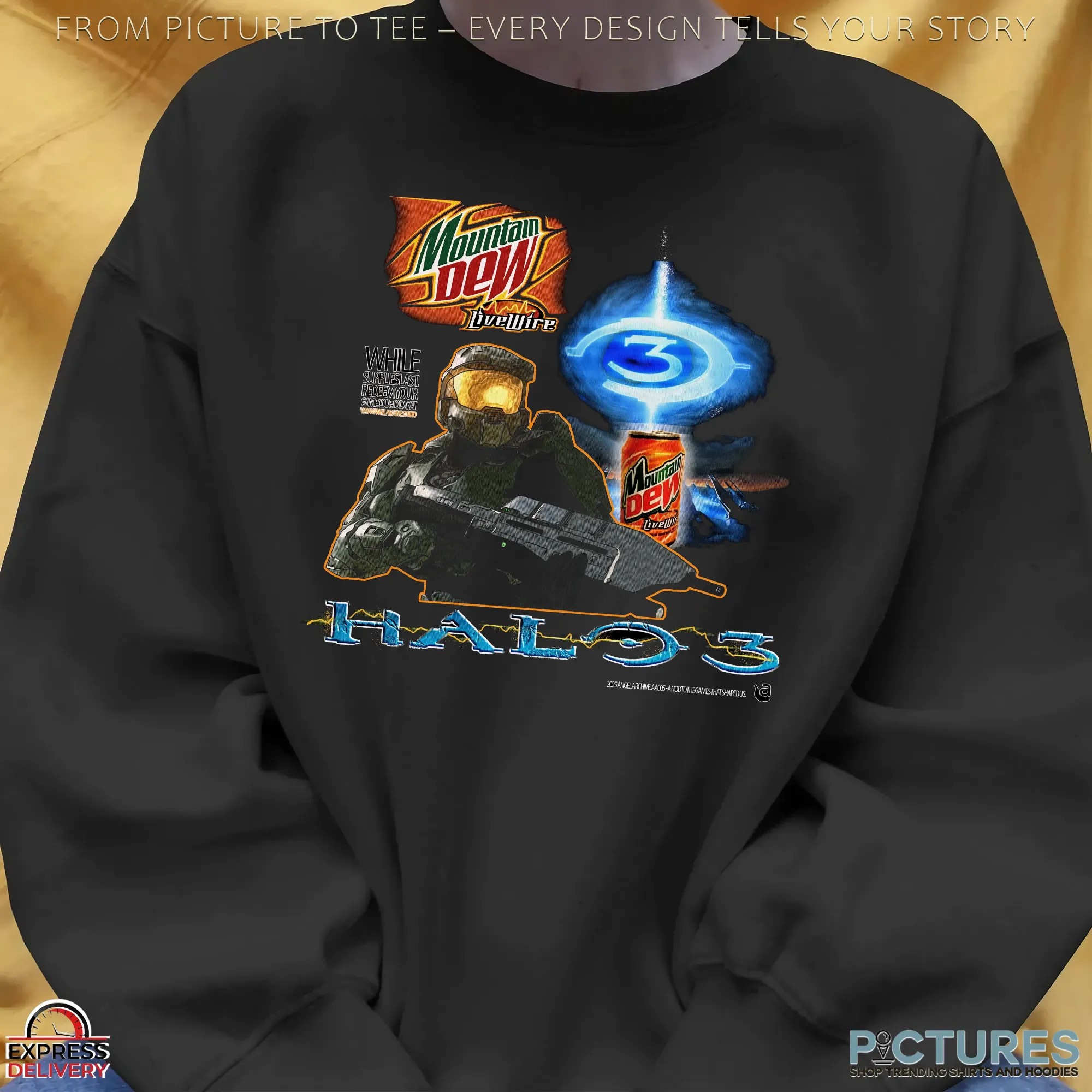 Halo 3 Mountain Dew Energy LiveWire Master Chief Gamer Nostalgia Mashup T Shirt