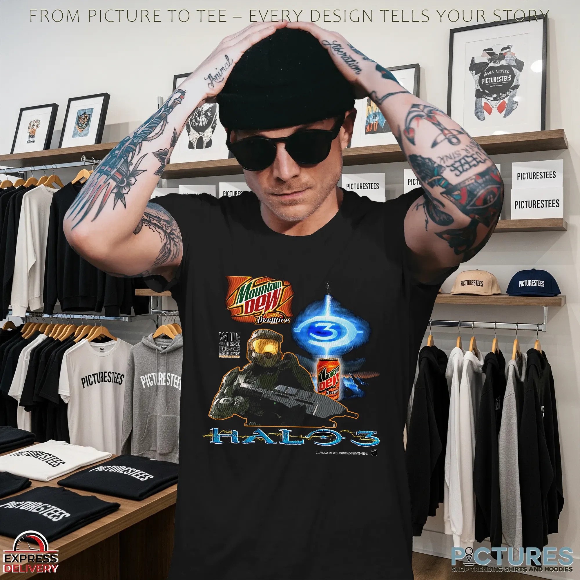 Halo 3 Mountain Dew Energy LiveWire Master Chief Gamer Nostalgia Mashup T Shirt