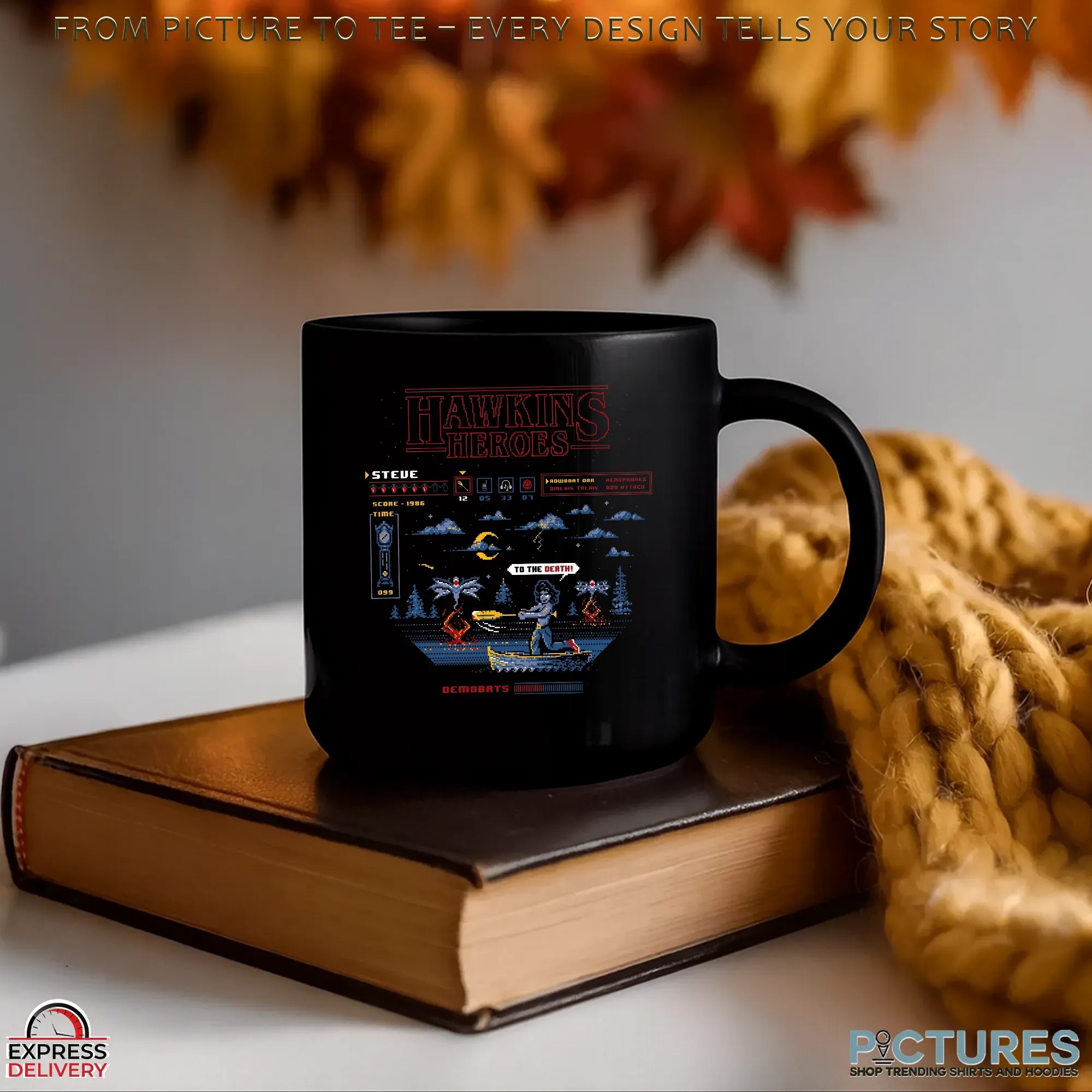 Hawkins Heroes Stranger Things Featuring Steve vs Demobats Retro Pixel T Shirt