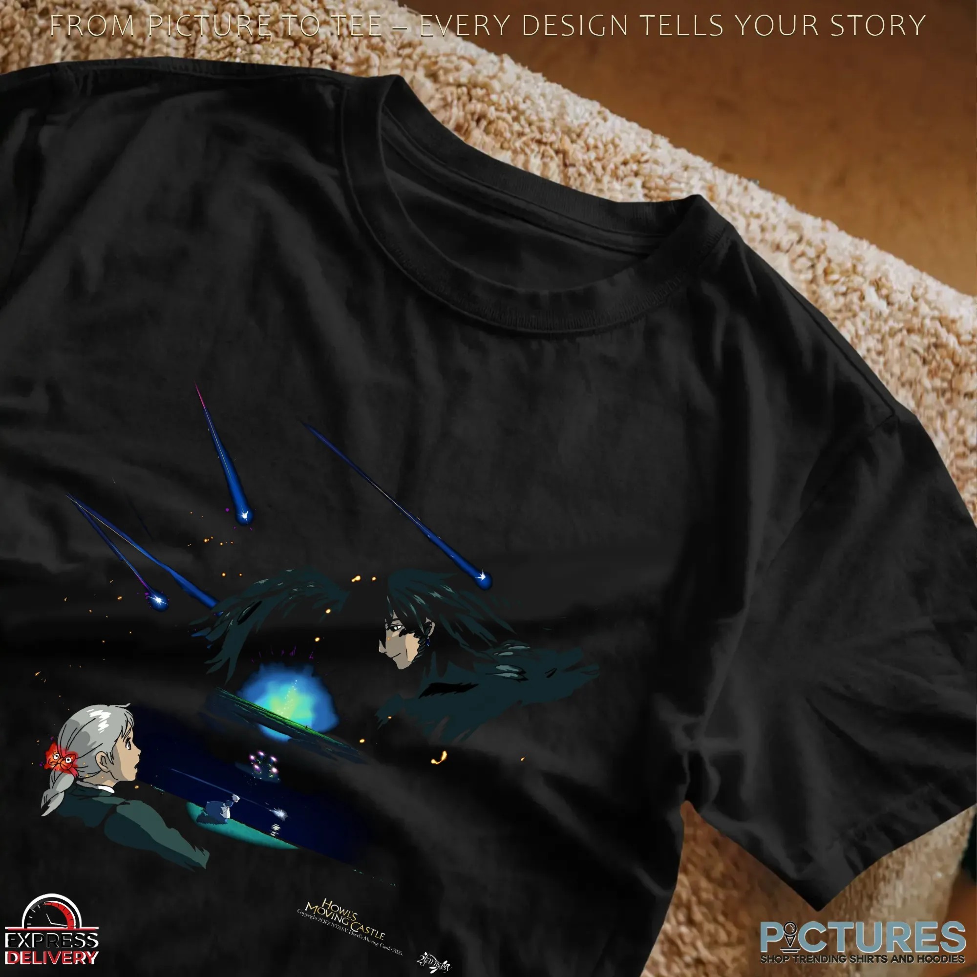 Howl’s Moving Castle Starfall Sophie And Howl Magical Night Sky 2dfantasy Anime Streetwear T Shirt