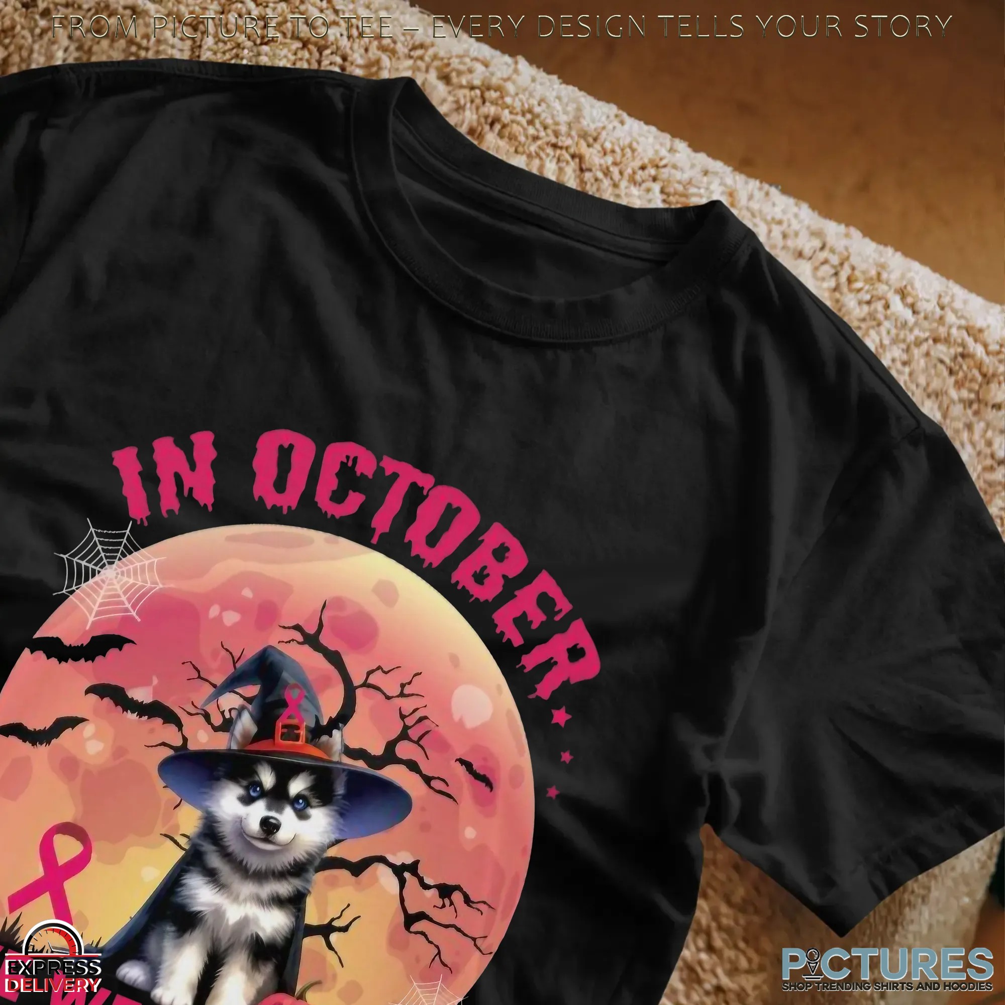 Husky In October We Wear Pink Breast Cancer Awarness Halloween T Shirt Husky In October We Wear Pink Breast Cancer Awarness Halloween T Shirt