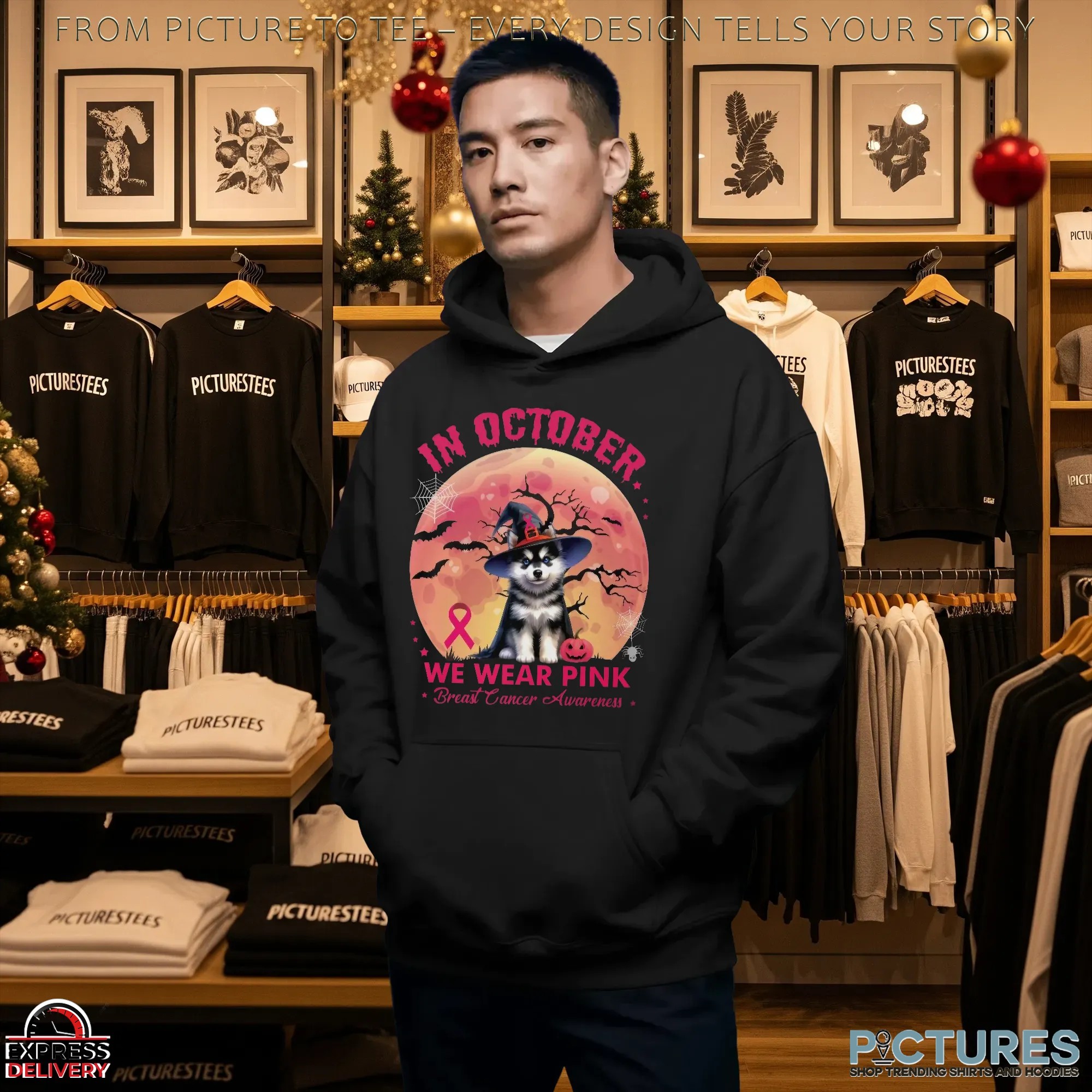 Husky In October We Wear Pink Breast Cancer Awarness Halloween T Shirt Husky In October We Wear Pink Breast Cancer Awarness Halloween T Shirt