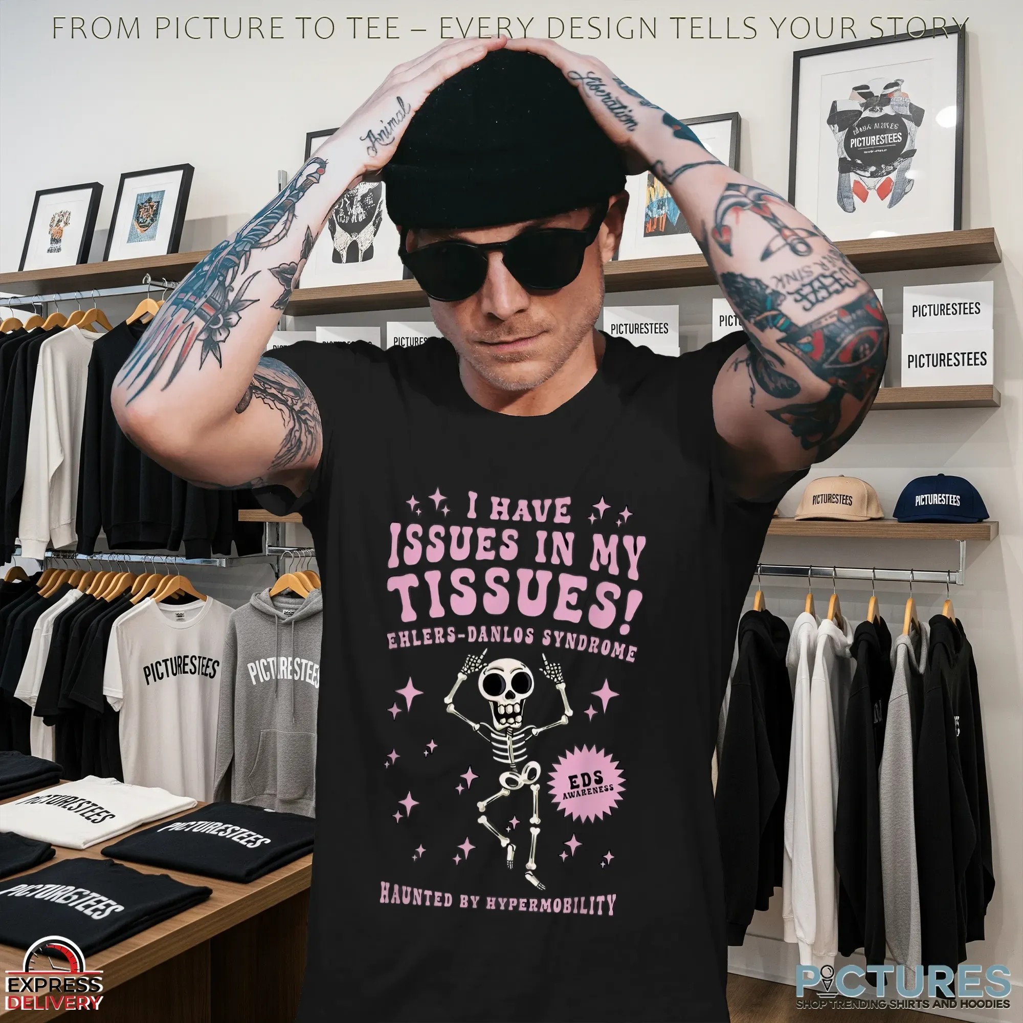 I Have Issues In My Tissues Ehlers-danlos Syndrome Haunted By Hypermobility Skeleton Dancing Shirt