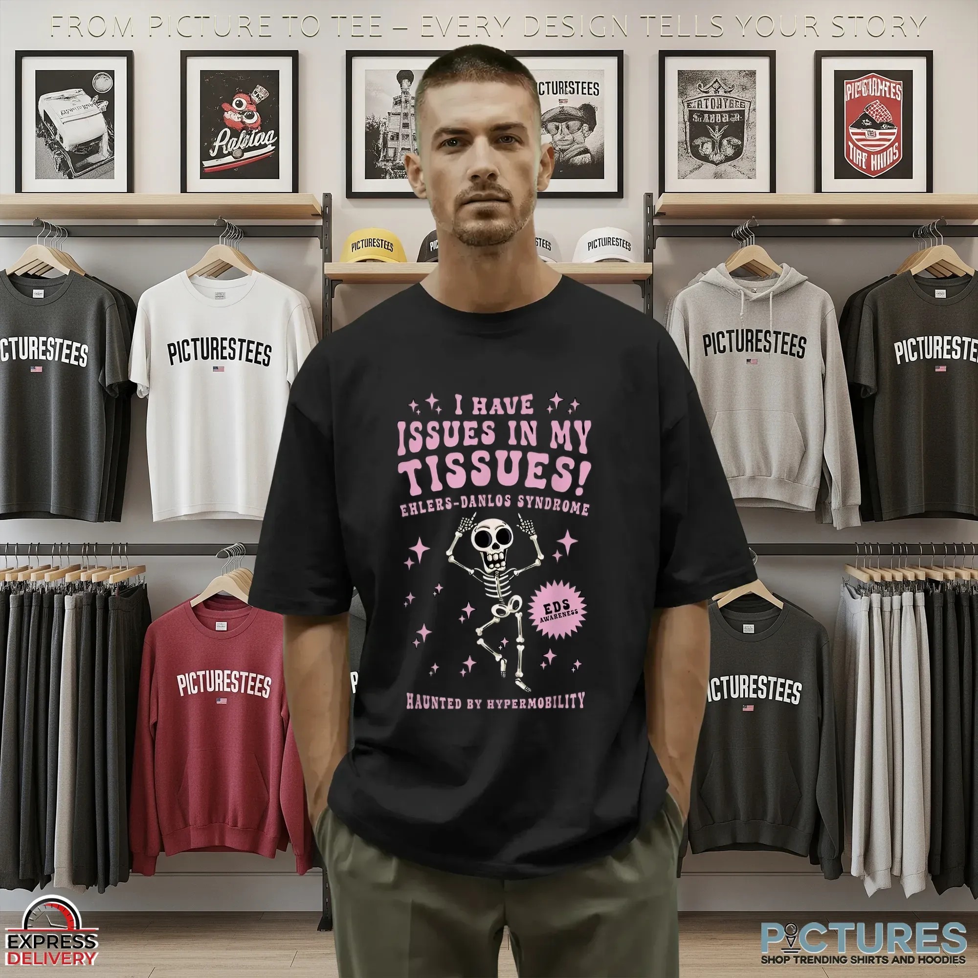 I Have Issues In My Tissues Ehlers-danlos Syndrome Haunted By Hypermobility Skeleton Dancing Shirt