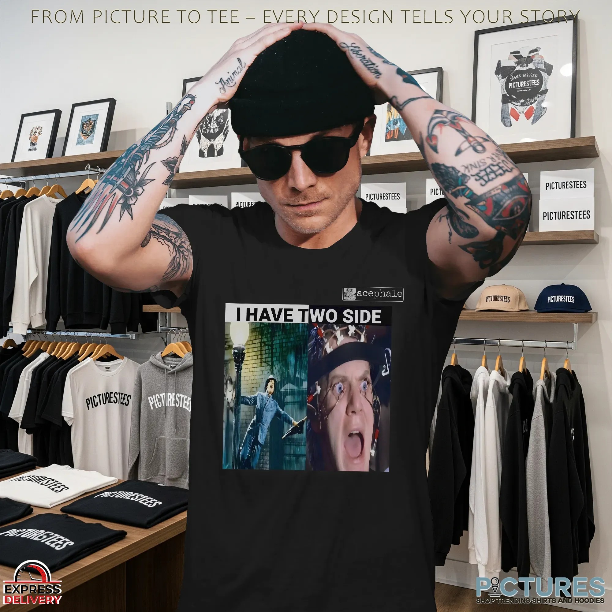 I Have Two Side Singing in the Rain x A Clockwork Orange Collage Parody T Shirt