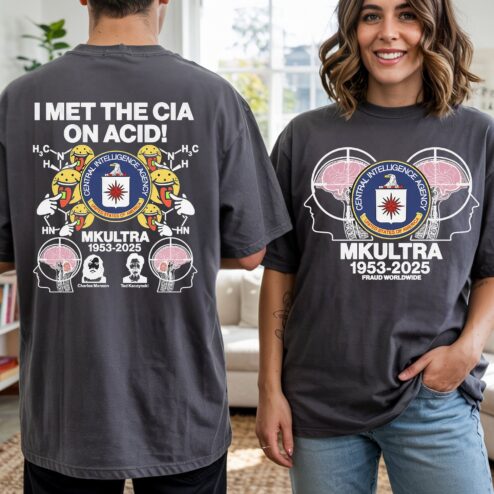 I met the Cia on Acid Central Intelligence Agency MKUltra 1953 2025 Charles Manson x Ted Kaczynski 2 sides T shirts