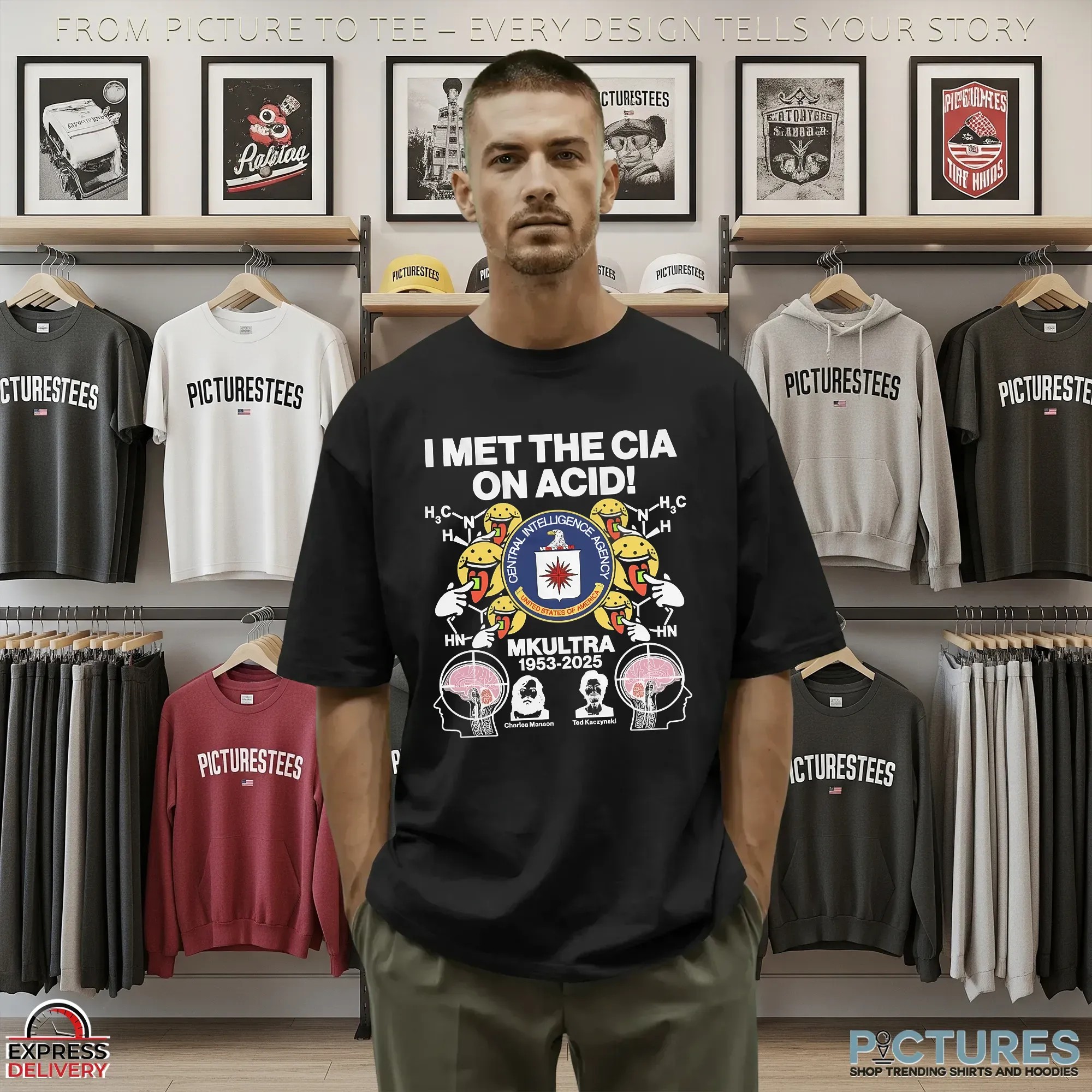 I met the Cia on Acid Central Intelligence Agency MKUltra 1953 2025 Charles Manson x Ted Kaczynski shirt_2