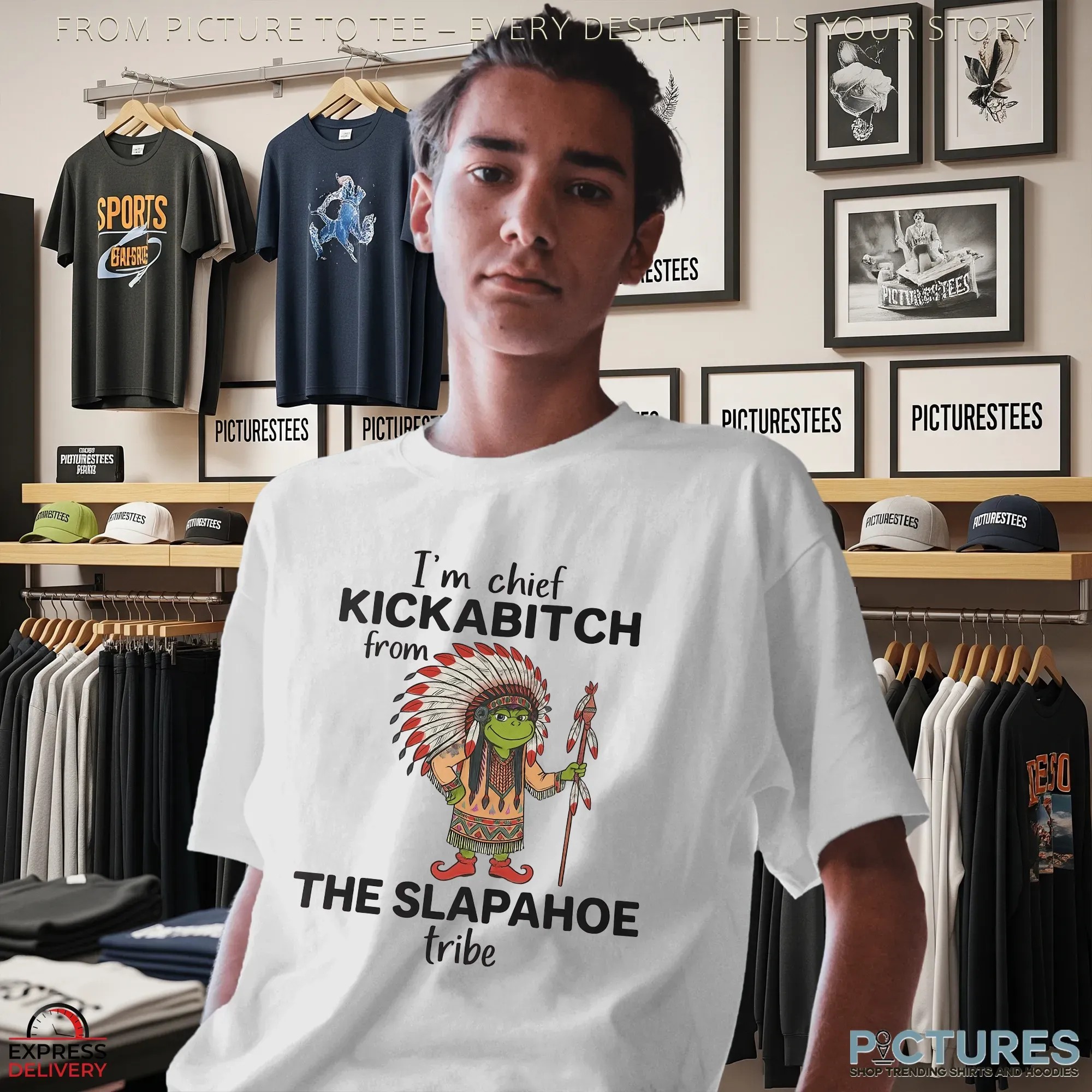 I'm Chief Kickabitch From The Slapаное Tribe Native Grinch Christmas T Shirt I'm Chief Kickabitch From The Slapаное Tribe Native Grinch Christmas T Shirt