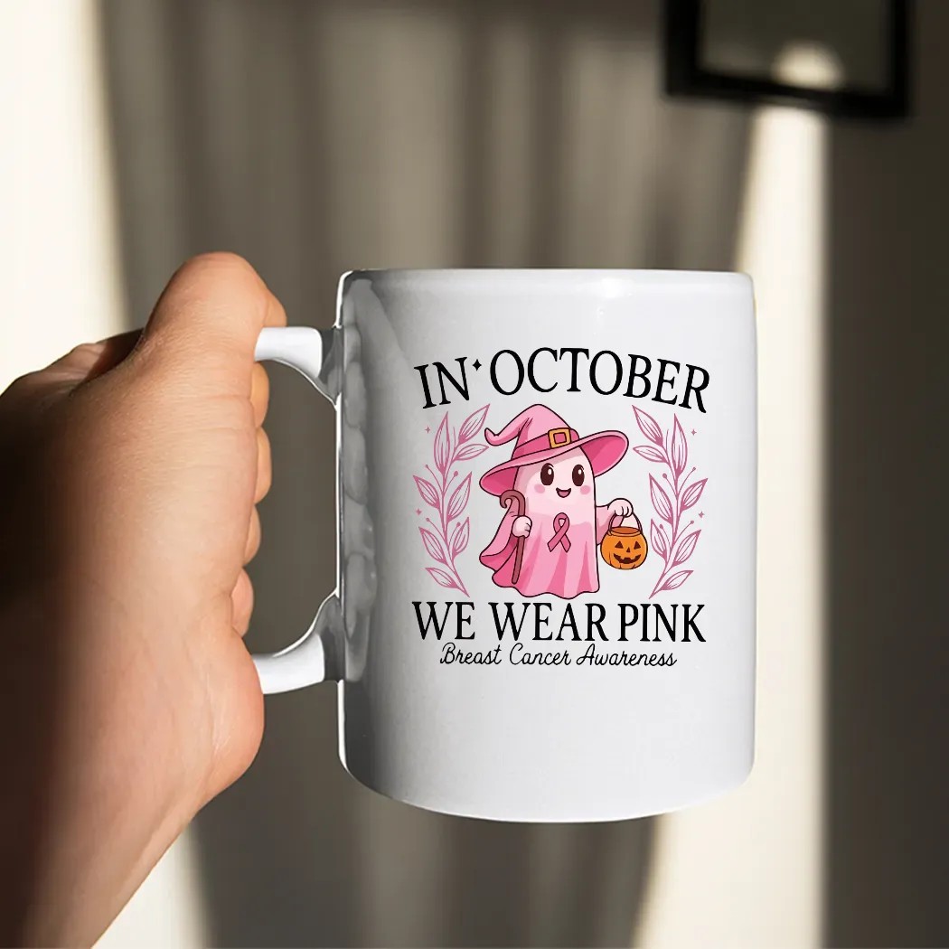 In October We Wear Pink Breast Cancer Awareness Halloween Pink Ghost Breasts T Shirt