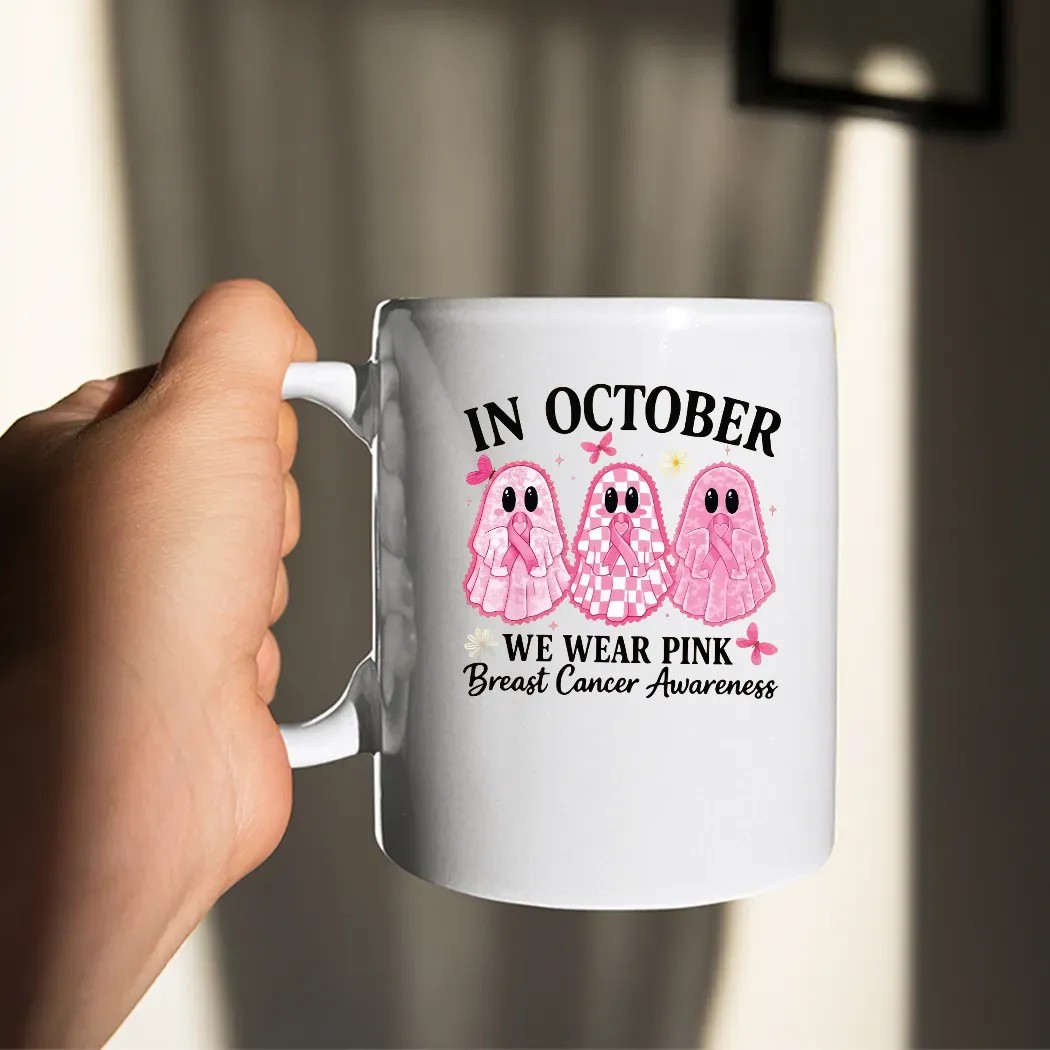 In October We Wear Pink, Breast Cancer Awareness, Halloween Pink Ghost, Retro Breast Cancer, Halloween Shirt