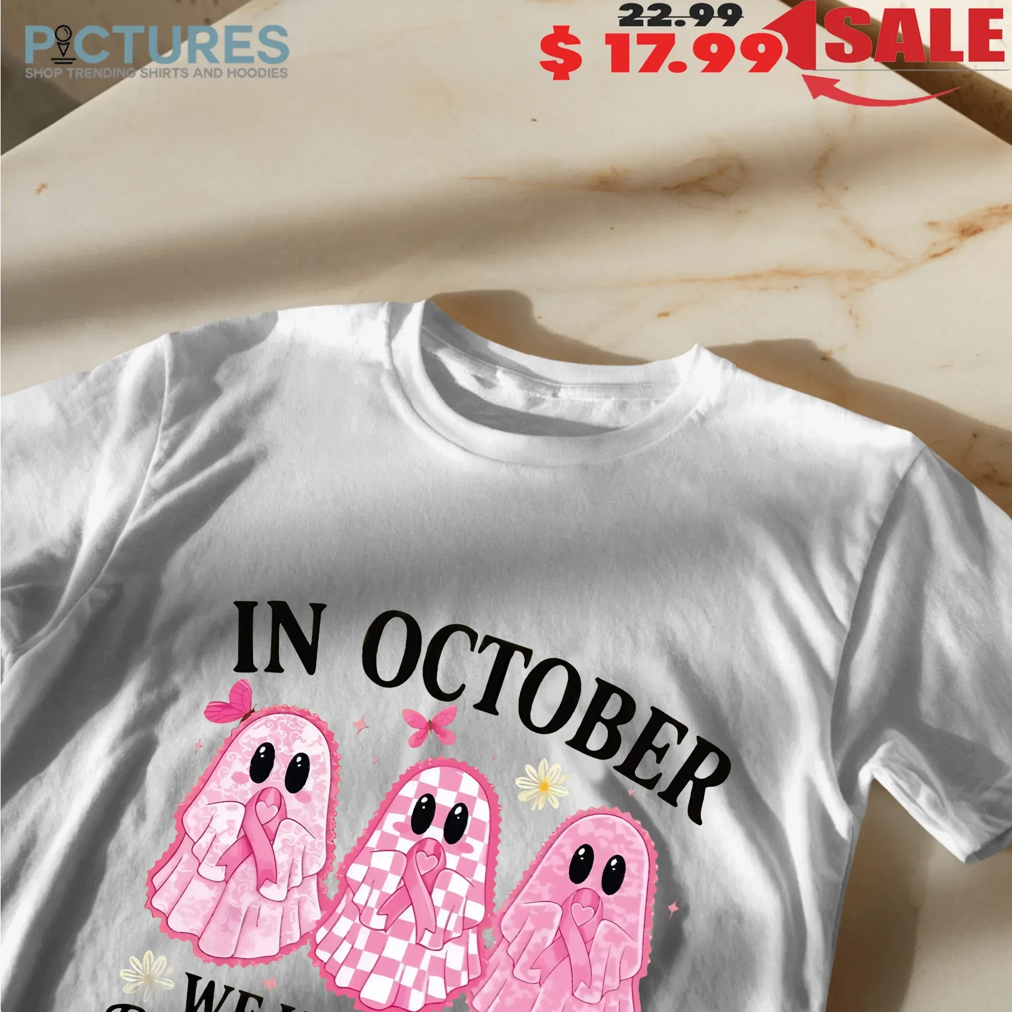 In October We Wear Pink, Breast Cancer Awareness, Halloween Pink Ghost, Retro Breast Cancer, Halloween Shirt