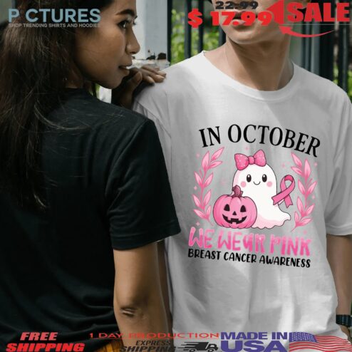 In October We Wear Pink, Breast Cancer Awareness, Halloween Pink Ghost, Retro Breast Cancer, Halloween T Shirt