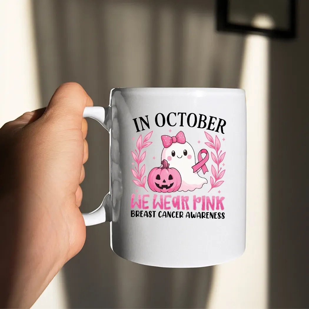In October We Wear Pink, Breast Cancer Awareness, Halloween Pink Ghost, Retro Breast Cancer, Halloween T Shirt