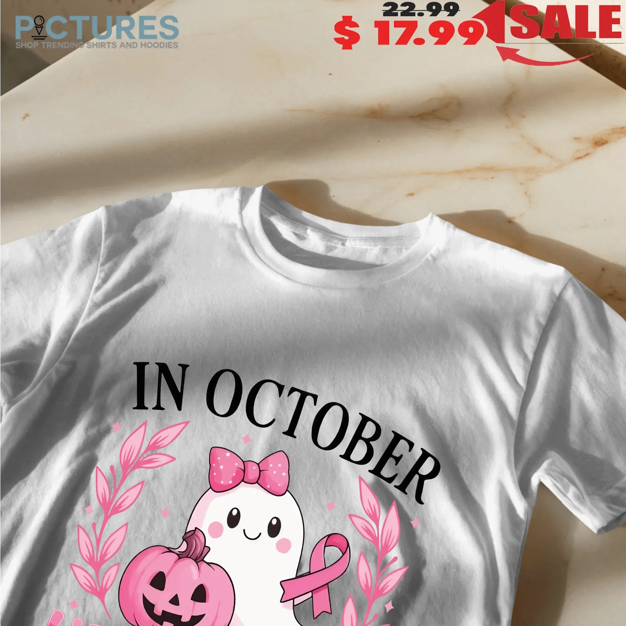 In October We Wear Pink, Breast Cancer Awareness, Halloween Pink Ghost, Retro Breast Cancer, Halloween T Shirt