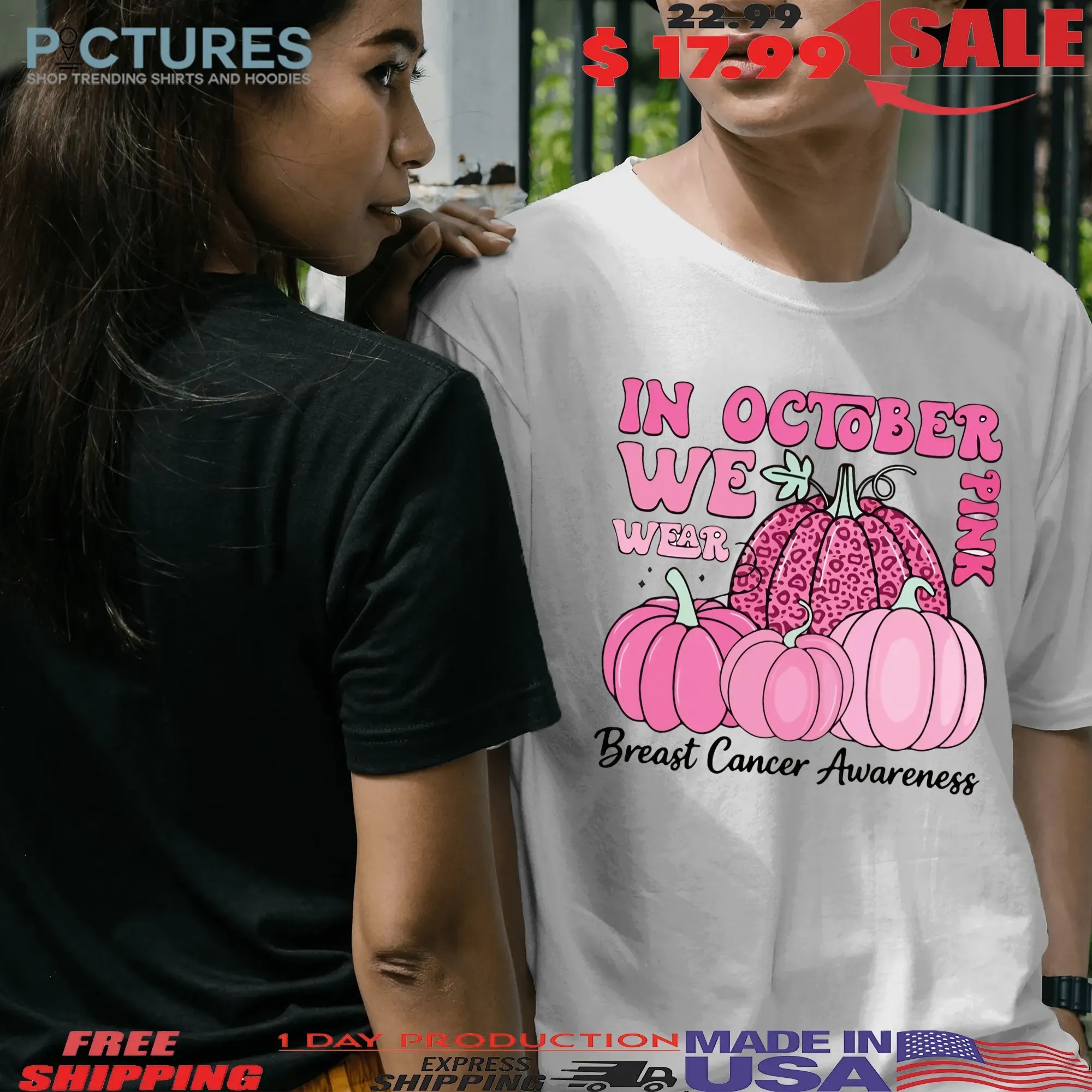 In October We Wear Pink, Breast Cancer Awareness, Halloween Pink Ghost, Retro Breast Cancer T Shirt