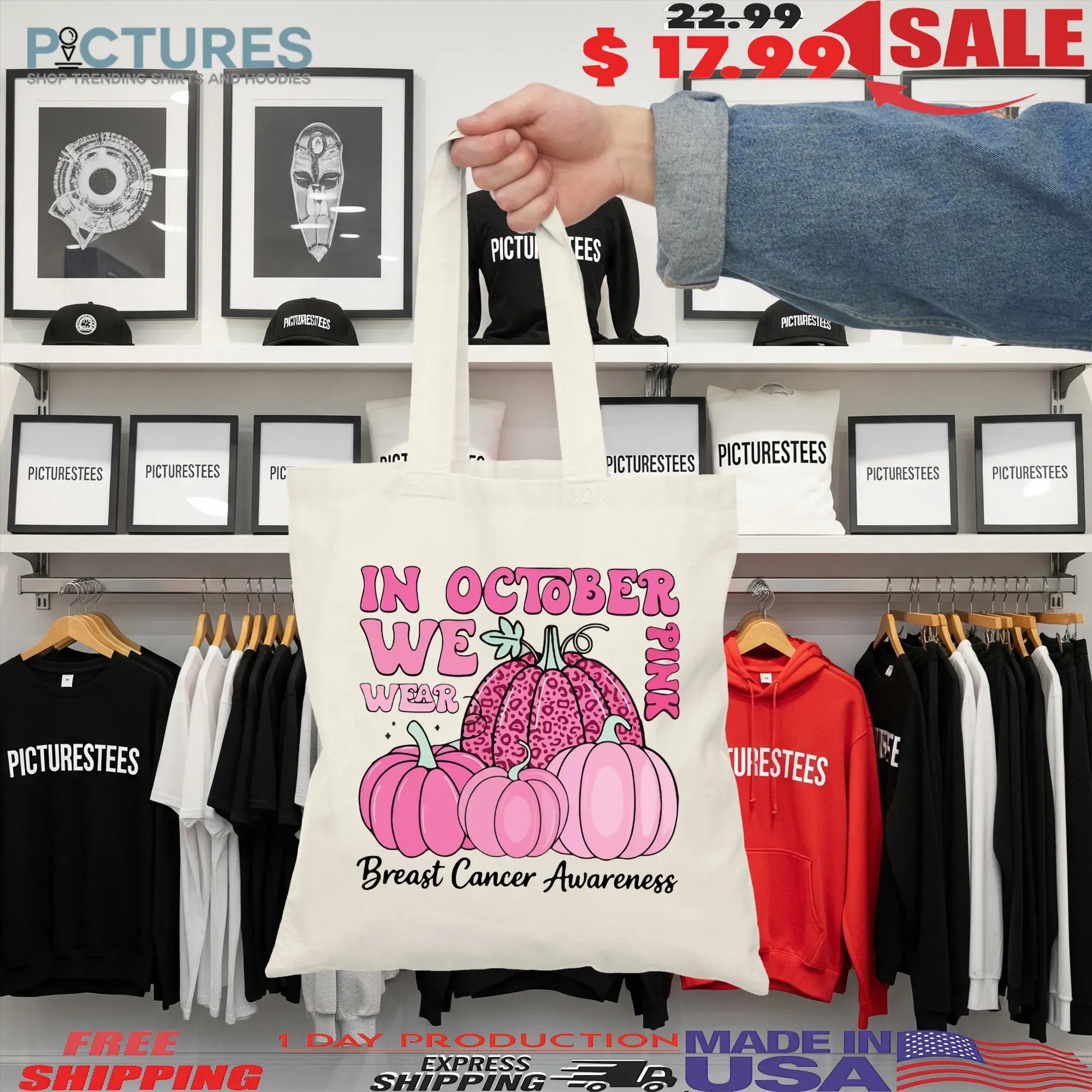 In October We Wear Pink, Breast Cancer Awareness, Halloween Pink Ghost, Retro Breast Cancer T Shirt