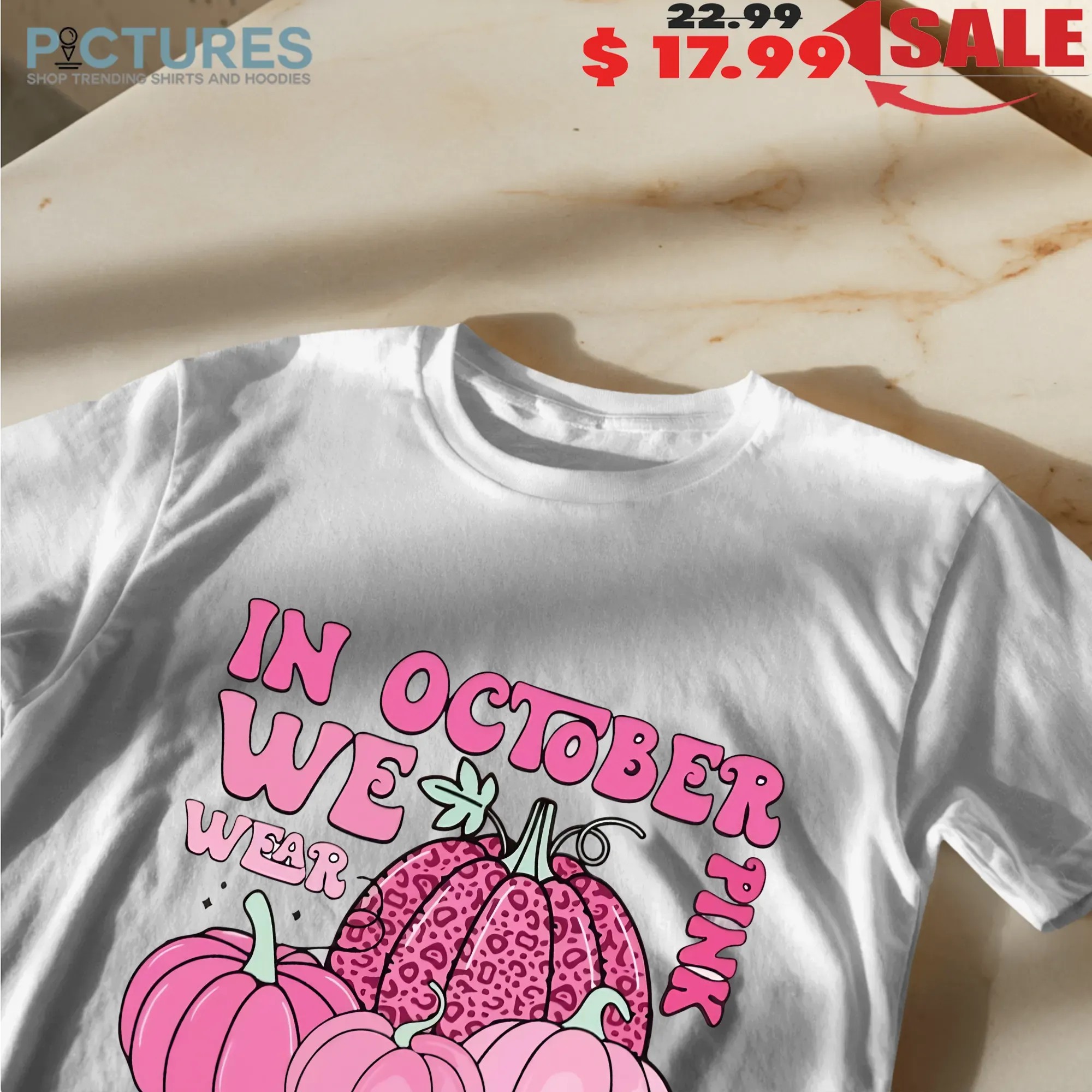 In October We Wear Pink, Breast Cancer Awareness, Halloween Pink Ghost, Retro Breast Cancer T Shirt