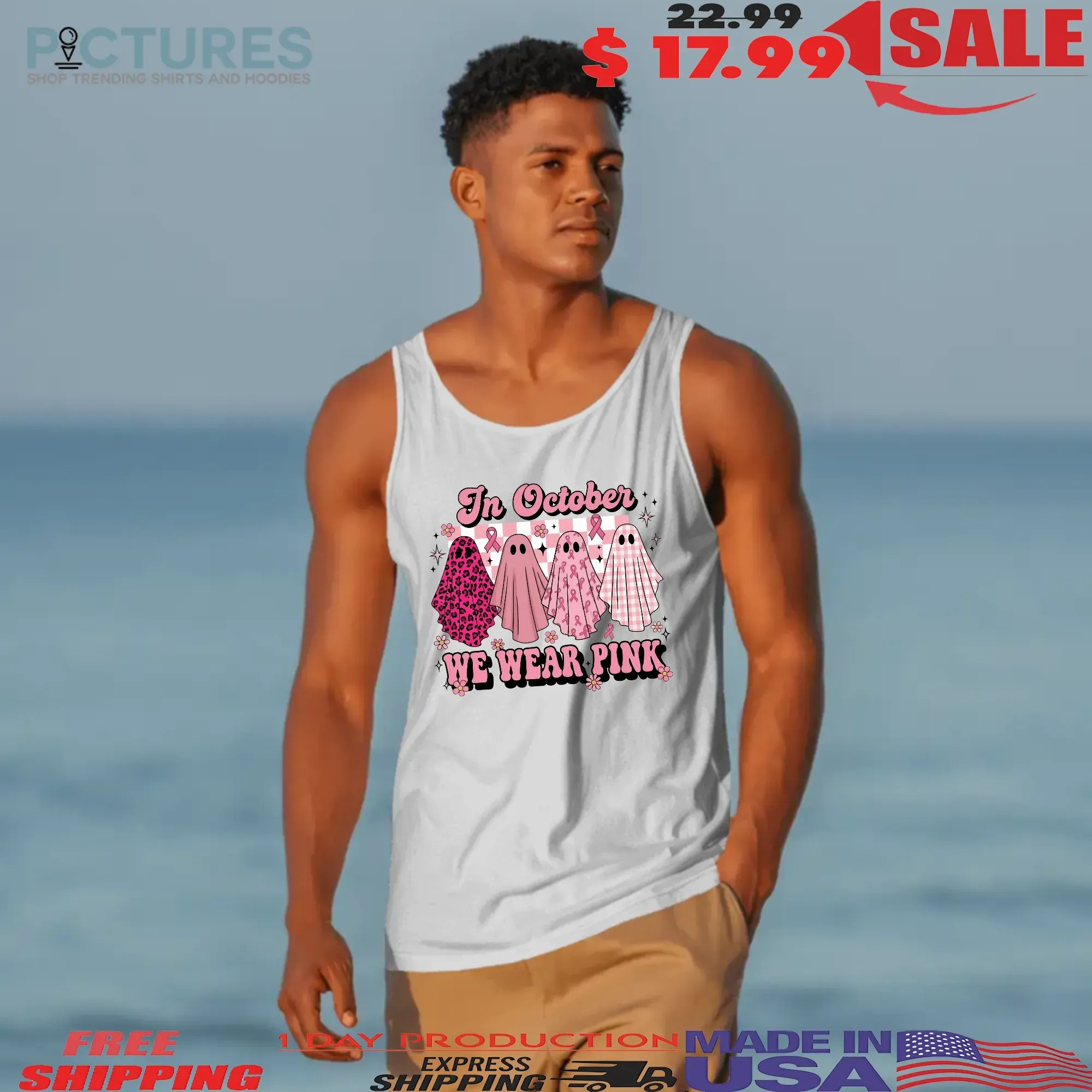 In October We Wear Pink Ghost, Coquette Breast Cancer Awareness Halloween, Pink Ribbon Cute Ghost, October Pink Shirt In October We Wear Pink Ghost, Coquette Breast Cancer Awareness Halloween, Pink Ribbon Cute Ghost, October Pink Shirt