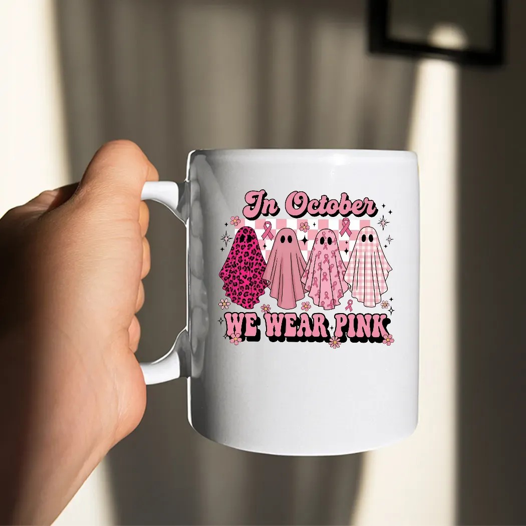 In October We Wear Pink Ghost, Coquette Breast Cancer Awareness Halloween, Pink Ribbon Cute Ghost, October Pink Shirt In October We Wear Pink Ghost, Coquette Breast Cancer Awareness Halloween, Pink Ribbon Cute Ghost, October Pink Shirt