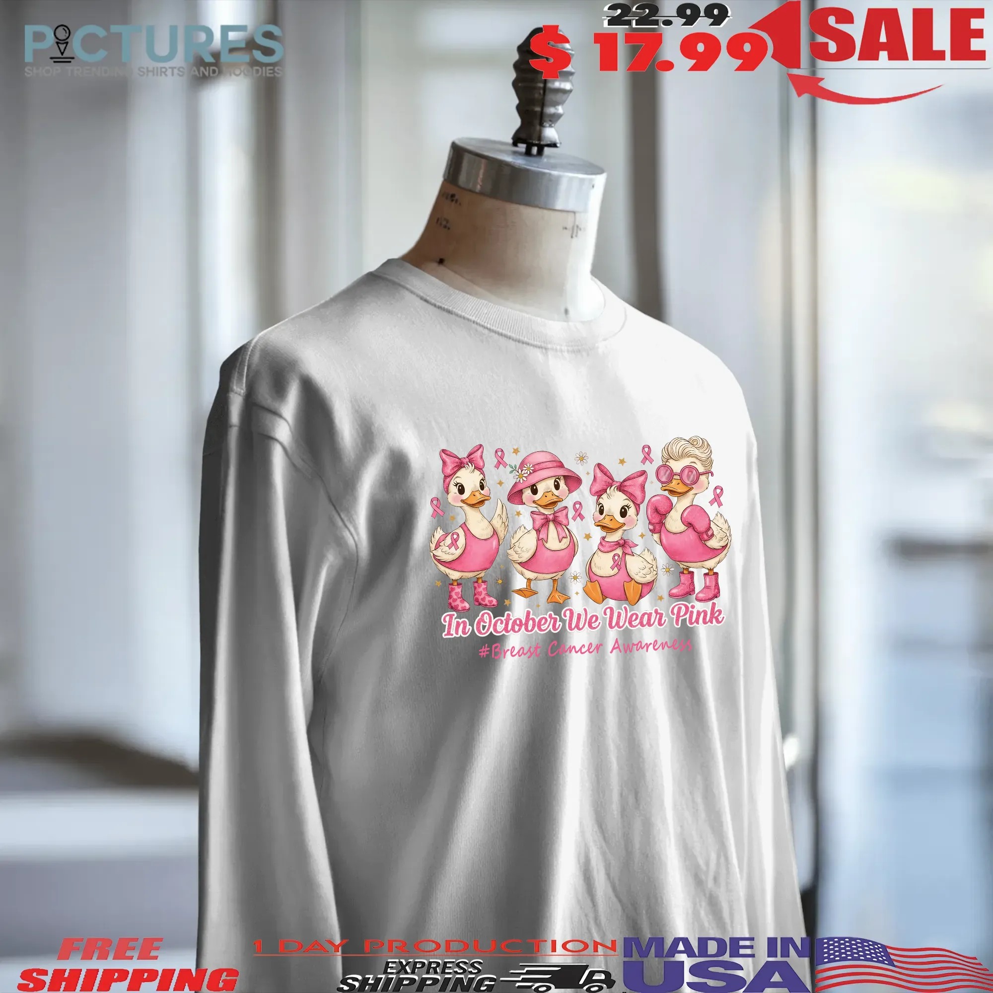 In October We Wear Pink Goose Breast Cancer Awareness Halloween T Shirt