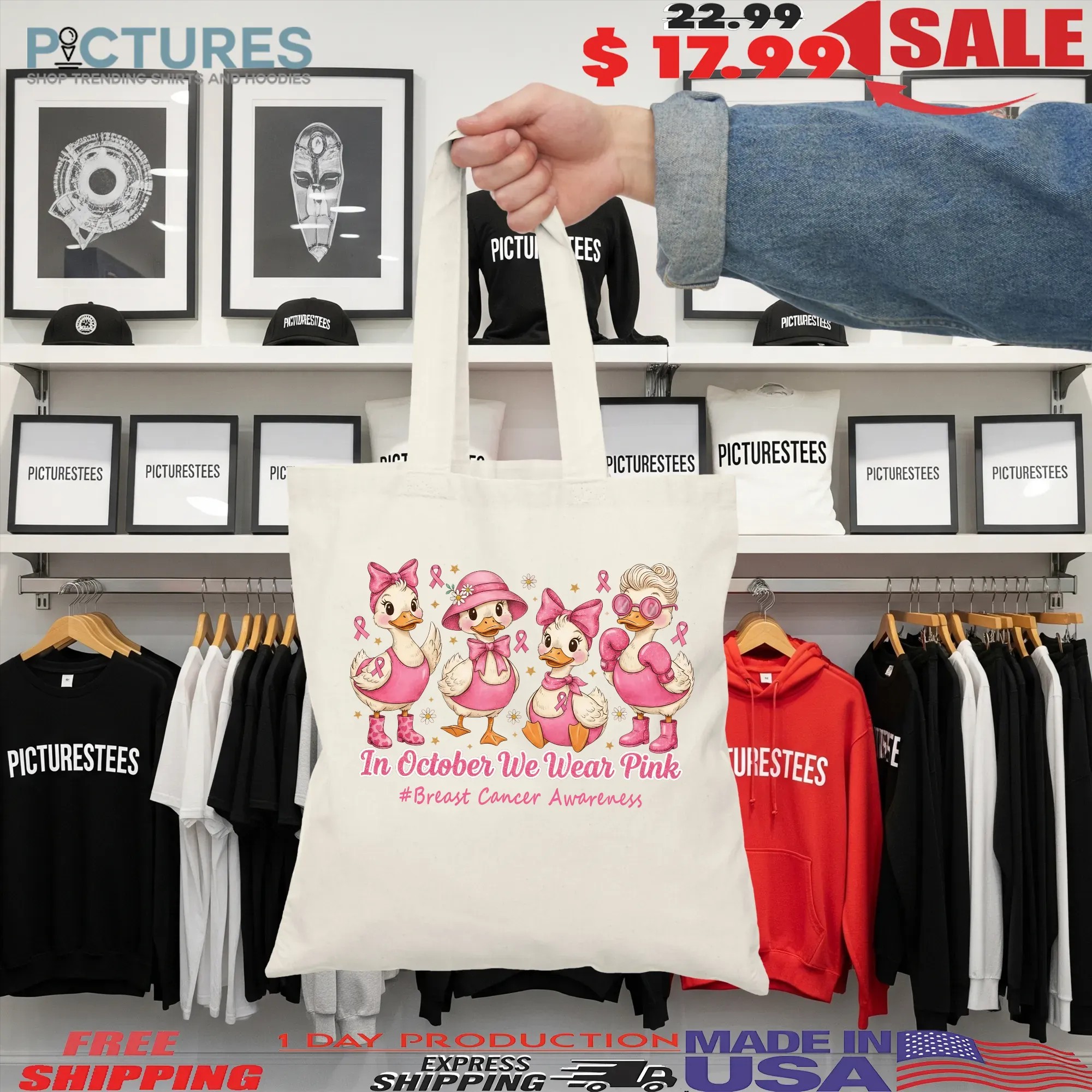 In October We Wear Pink Goose Breast Cancer Awareness Halloween T Shirt