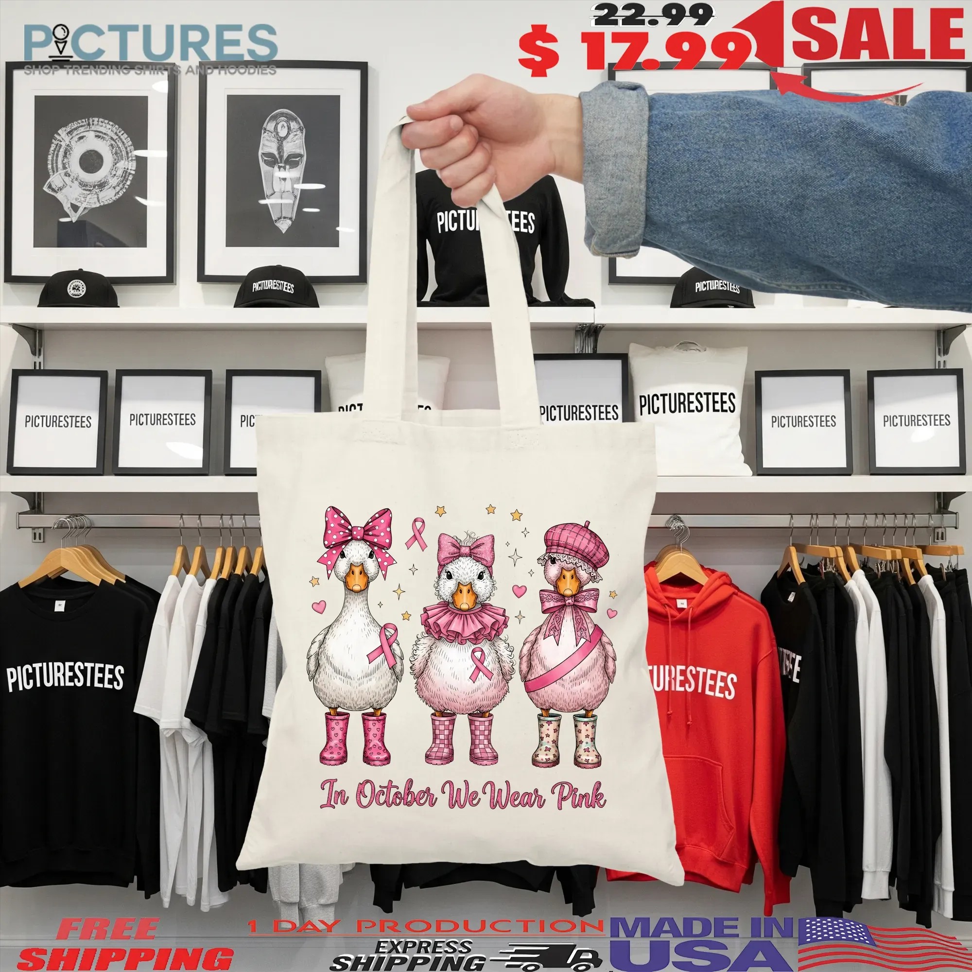 In October We Wear Pink Goose Breast Cancer Awareness T Shirt