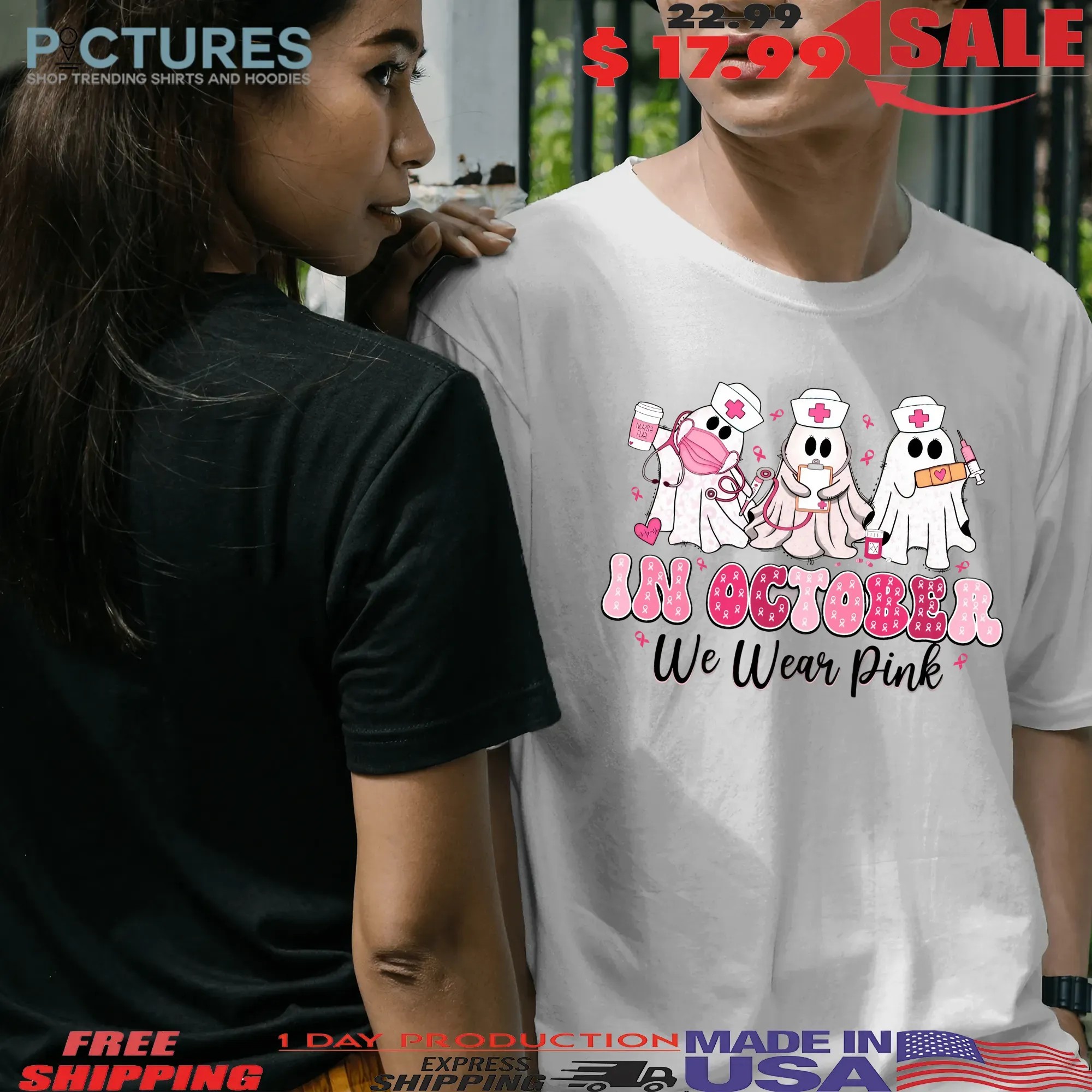 In October We Wear Pink, Nurse Life, Pink Nurse Breast Cancer, Breast Cancer Nurse Sublimation Design, Nurse Shirt