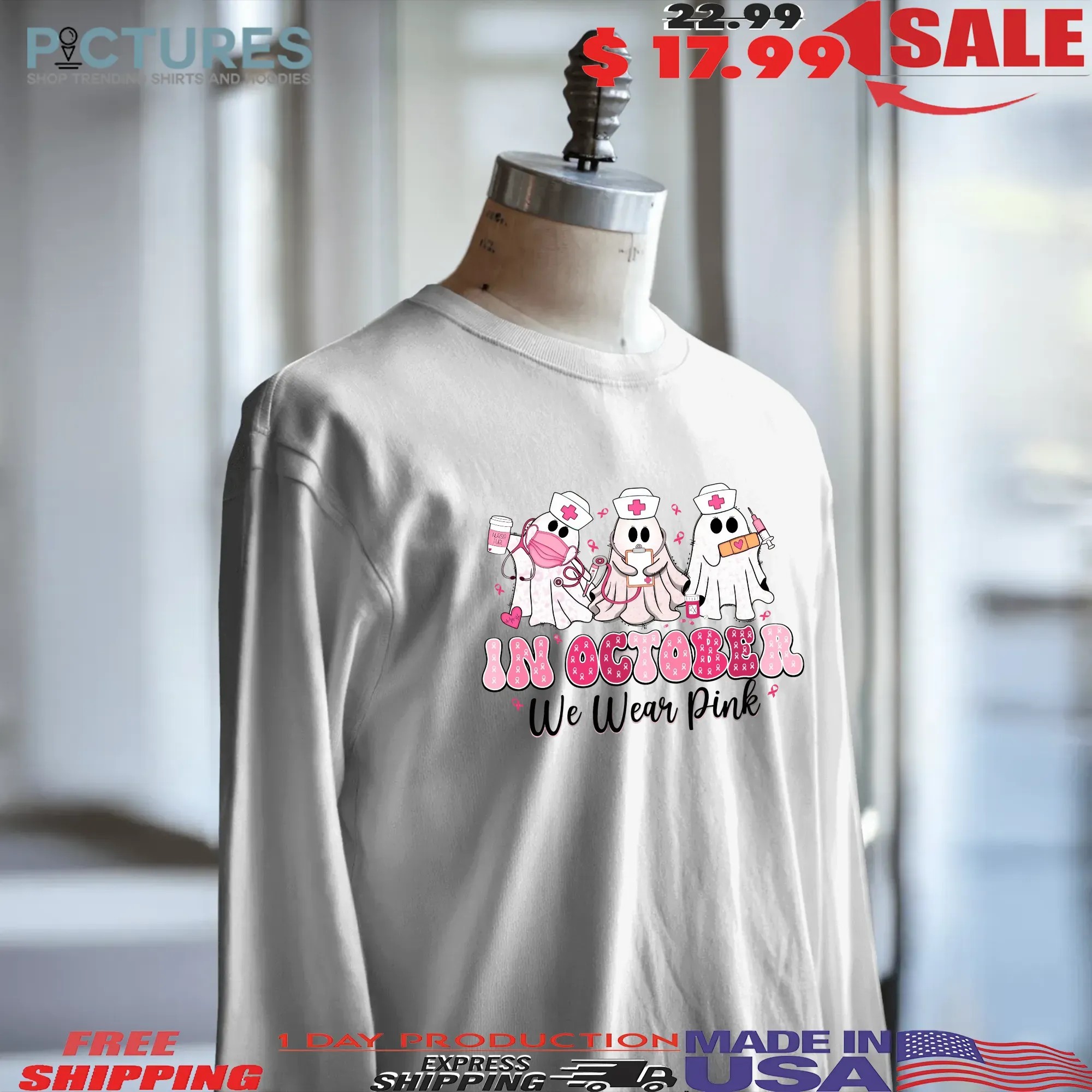 In October We Wear Pink, Nurse Life, Pink Nurse Breast Cancer, Breast Cancer Nurse Sublimation Design, Nurse Shirt