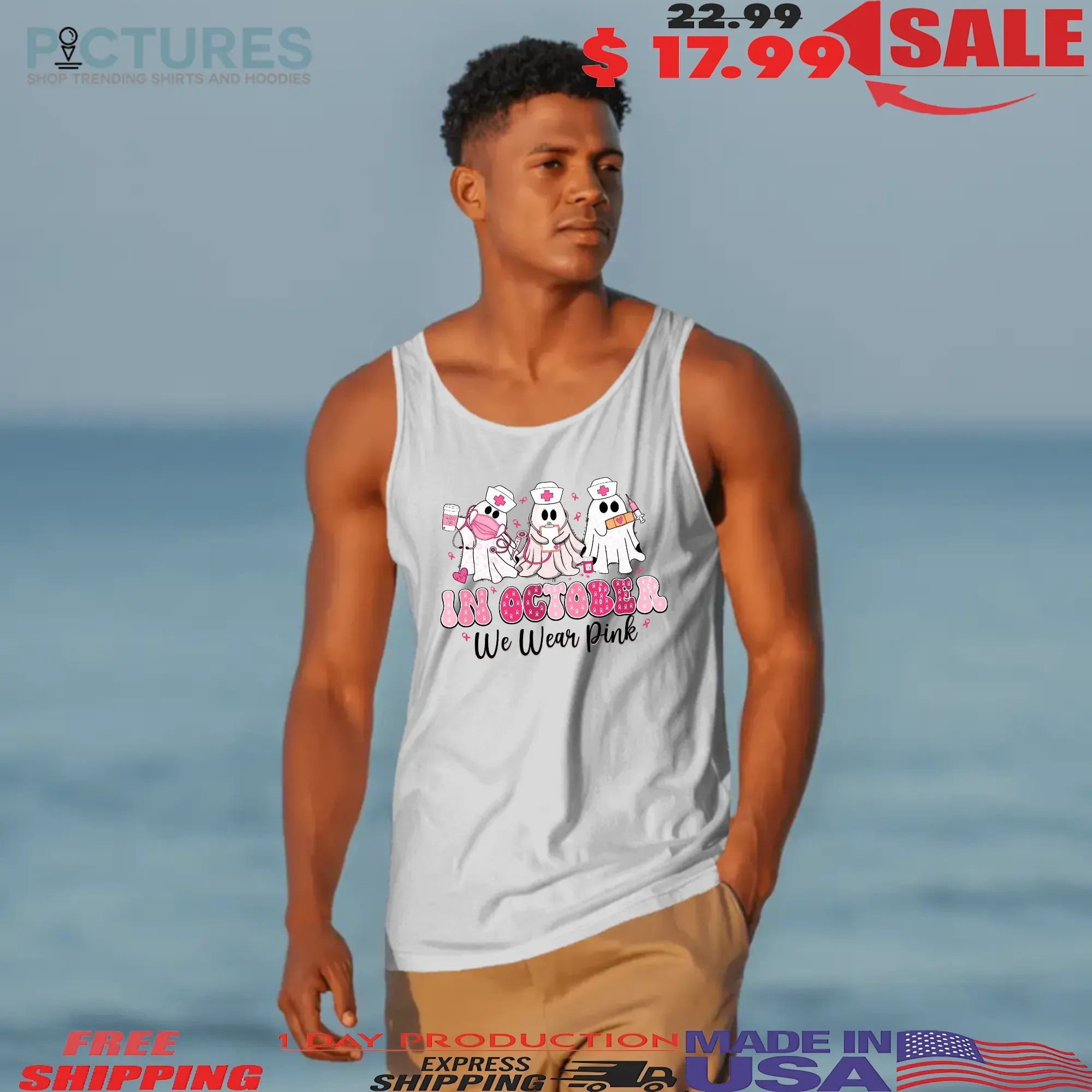 In October We Wear Pink, Nurse Life, Pink Nurse Breast Cancer, Breast Cancer Nurse Sublimation Design, Nurse Shirt