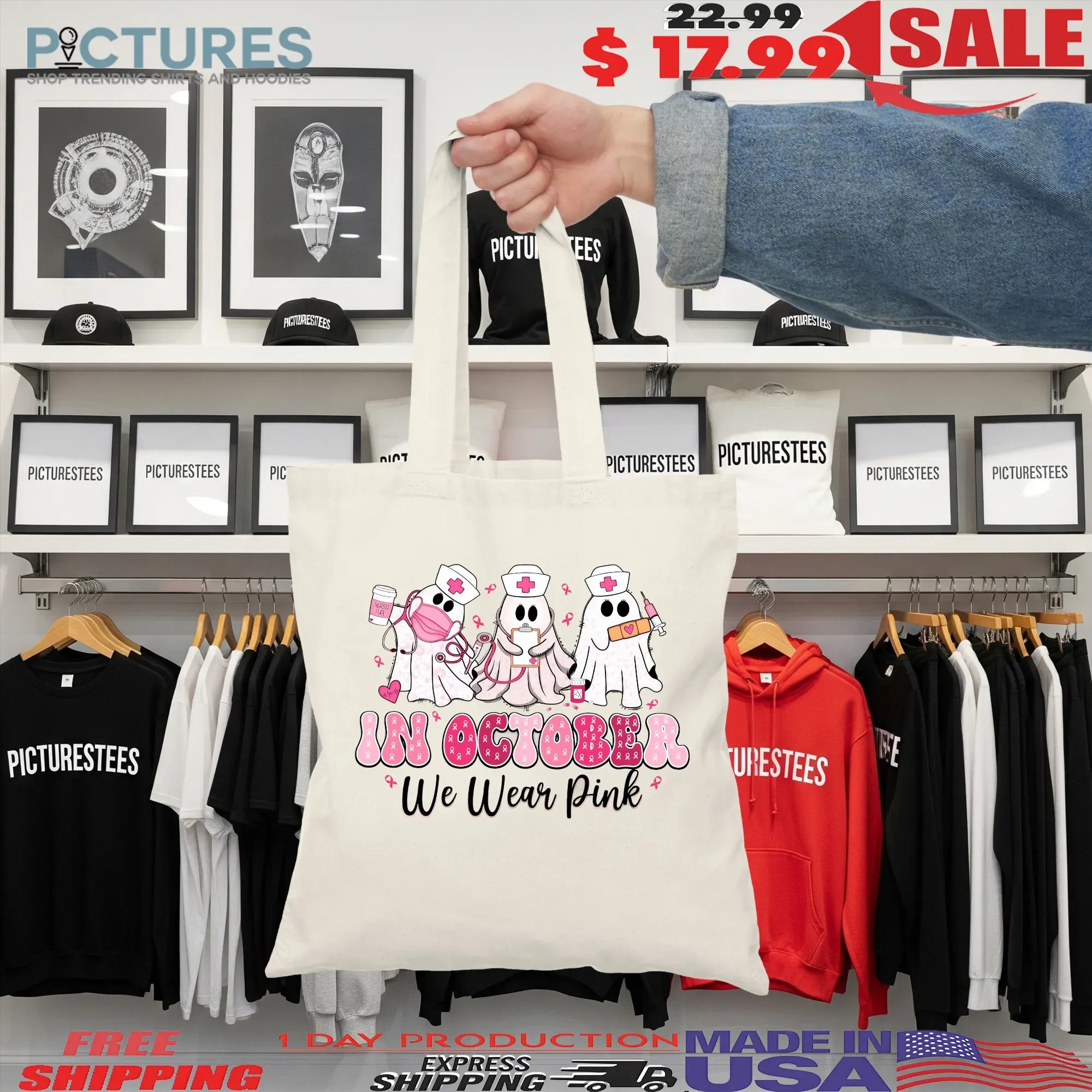 In October We Wear Pink, Nurse Life, Pink Nurse Breast Cancer, Breast Cancer Nurse Sublimation Design, Nurse Shirt