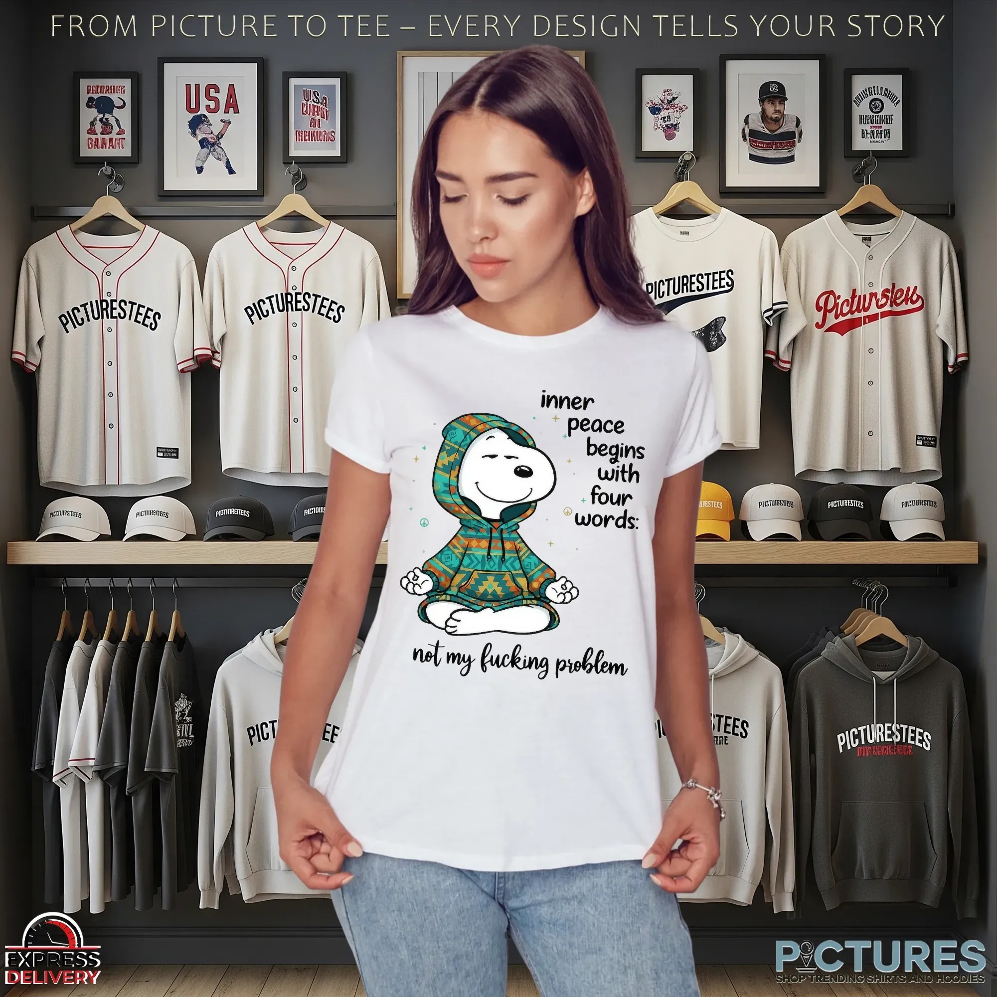 Inner Peace Begins With Four Words Not My Fucking Problem Snoopy The Peanuts Meme T Shirt