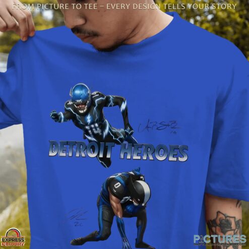 Jahmyr Gibbs And Amon Ra St Brown Detroit Heroes 2025 Signatures T Shirt