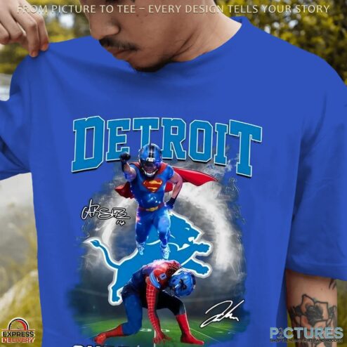 Jahmyr Gibbs And Amon Ra St Brown Superman Vs Spider Man Signatures T Shirt