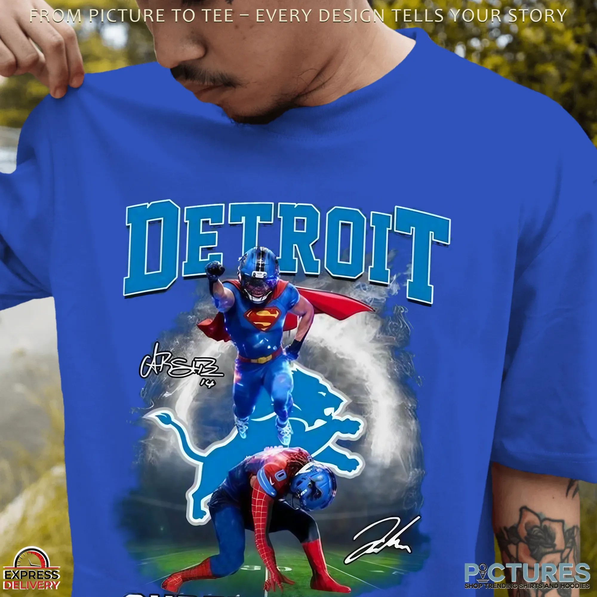 Jahmyr Gibbs And Amon Ra St Brown Superman Vs Spider Man Signatures T Shirt