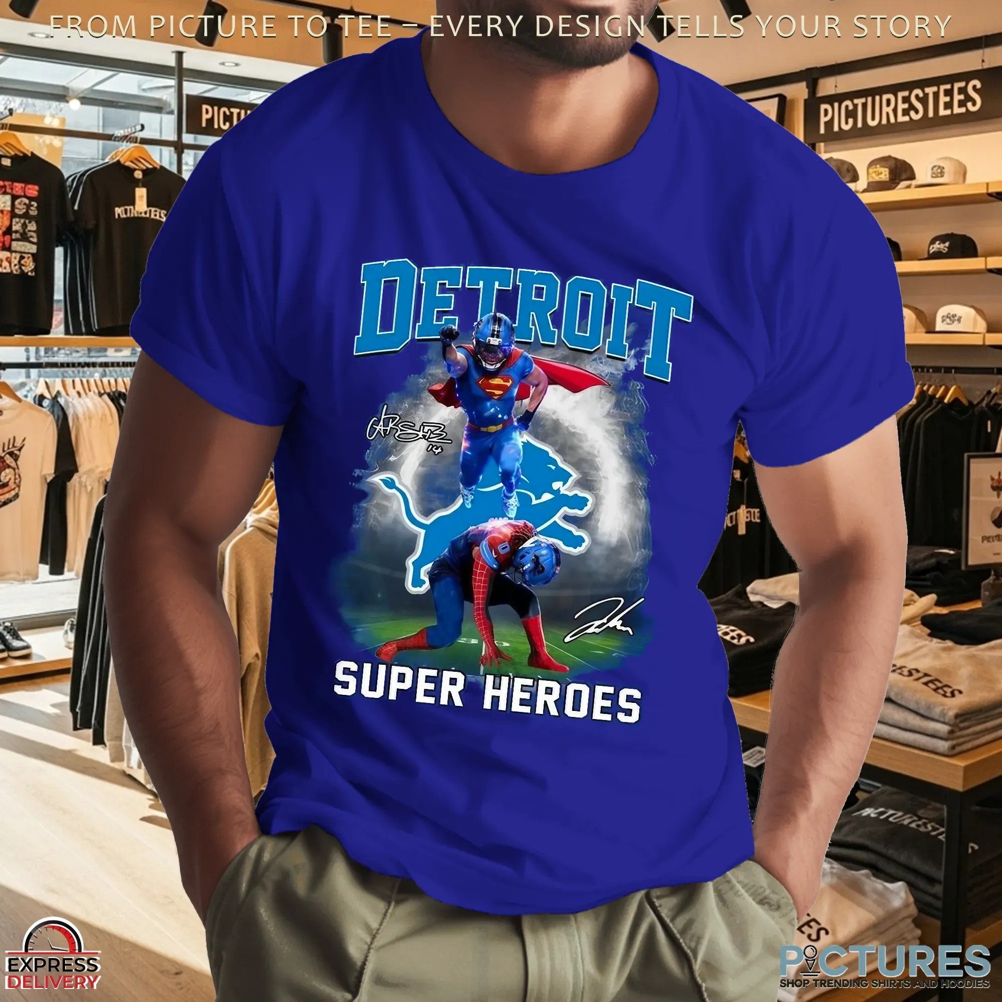 Jahmyr Gibbs And Amon Ra St Brown Superman Vs Spider Man Signatures T Shirt