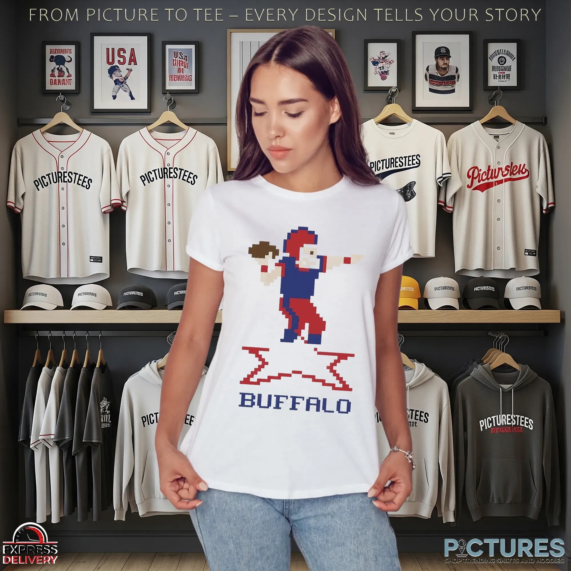 Josh Allen QB Buffalo Bills Football Retro Baller Pixel T Shirt